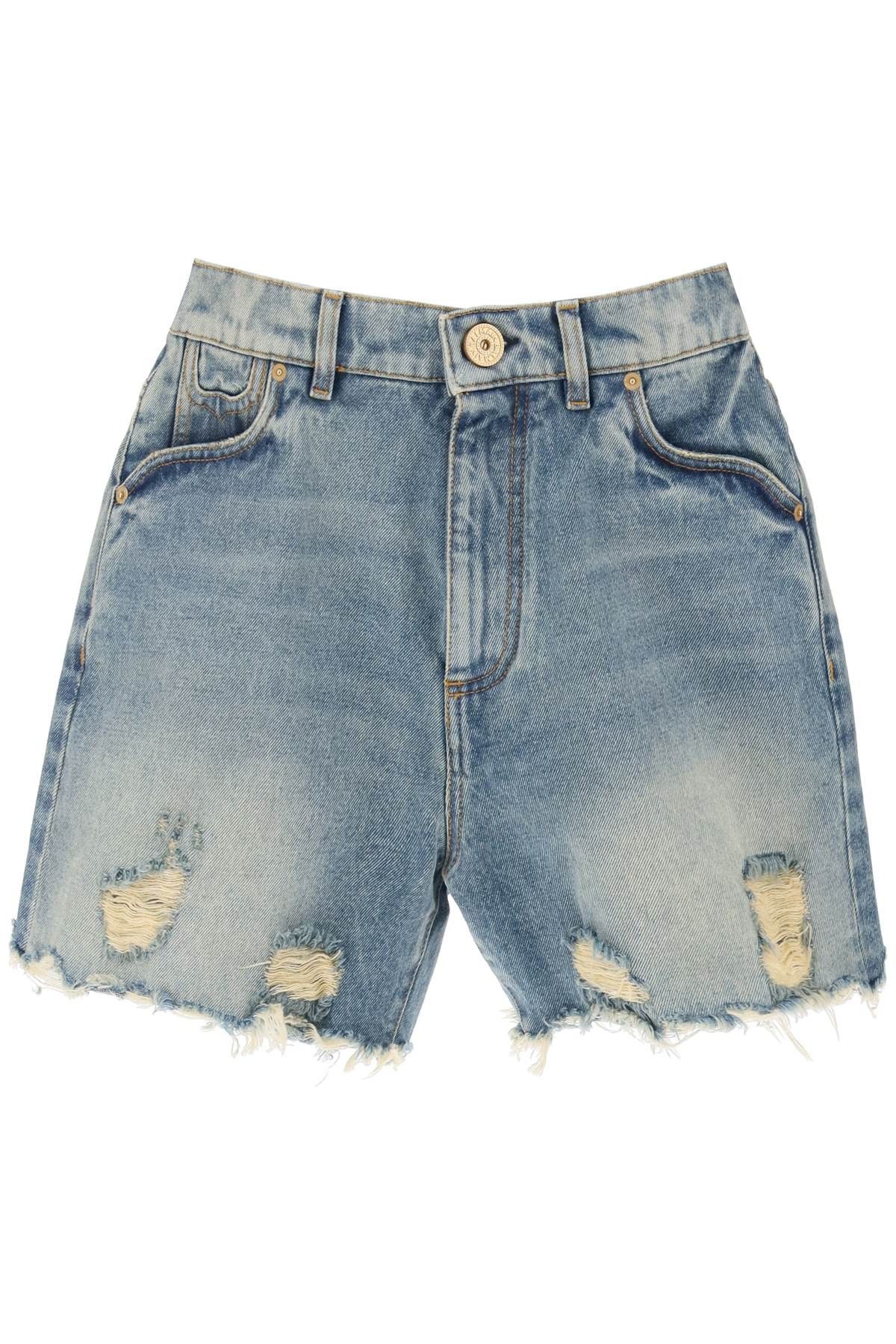 image of Balmain Distressed Denim Shorts in Light Blue, Women's (Size 30)