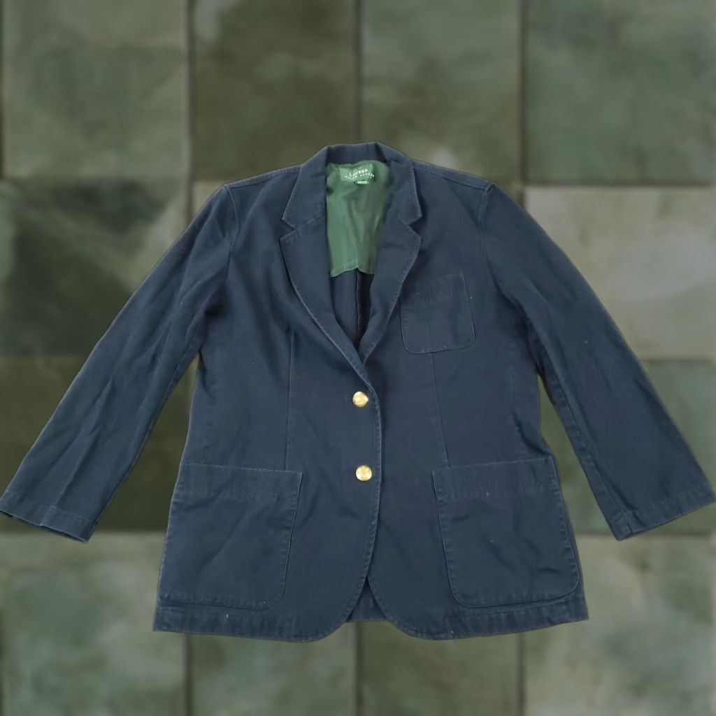 Boden Vtg Lauren Ralph Lauren Blazer Womens Size 6 Blue Single Breasted Shoulder Pads Size M / US 6-8 / IT 42-44 - 1 Thumbnail