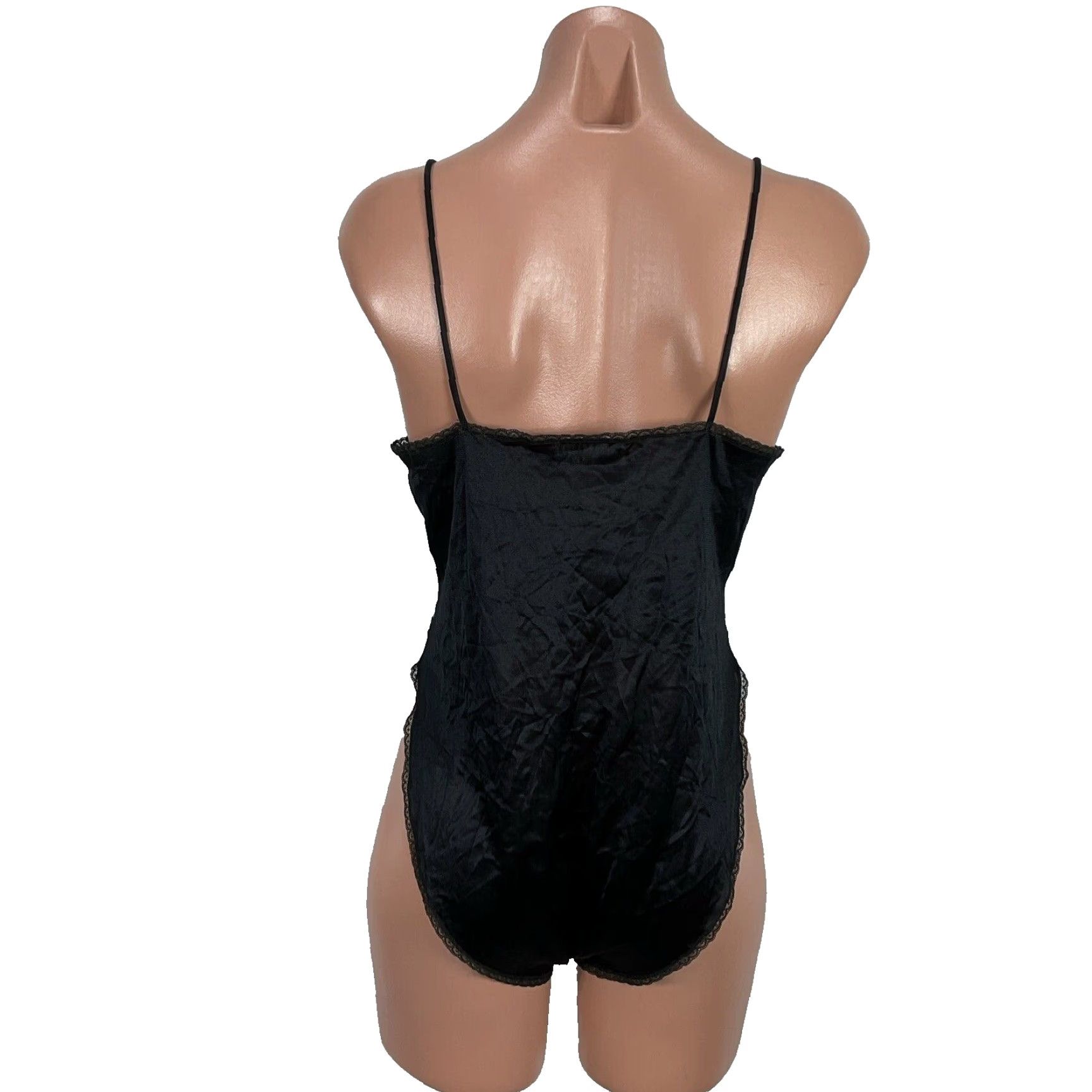 VINTAGE Vassarette Black Satin Lace Teddy Bodysuit Snap Closure Size S Adult Women’s Nightwear 1980s Eveningwear Womens