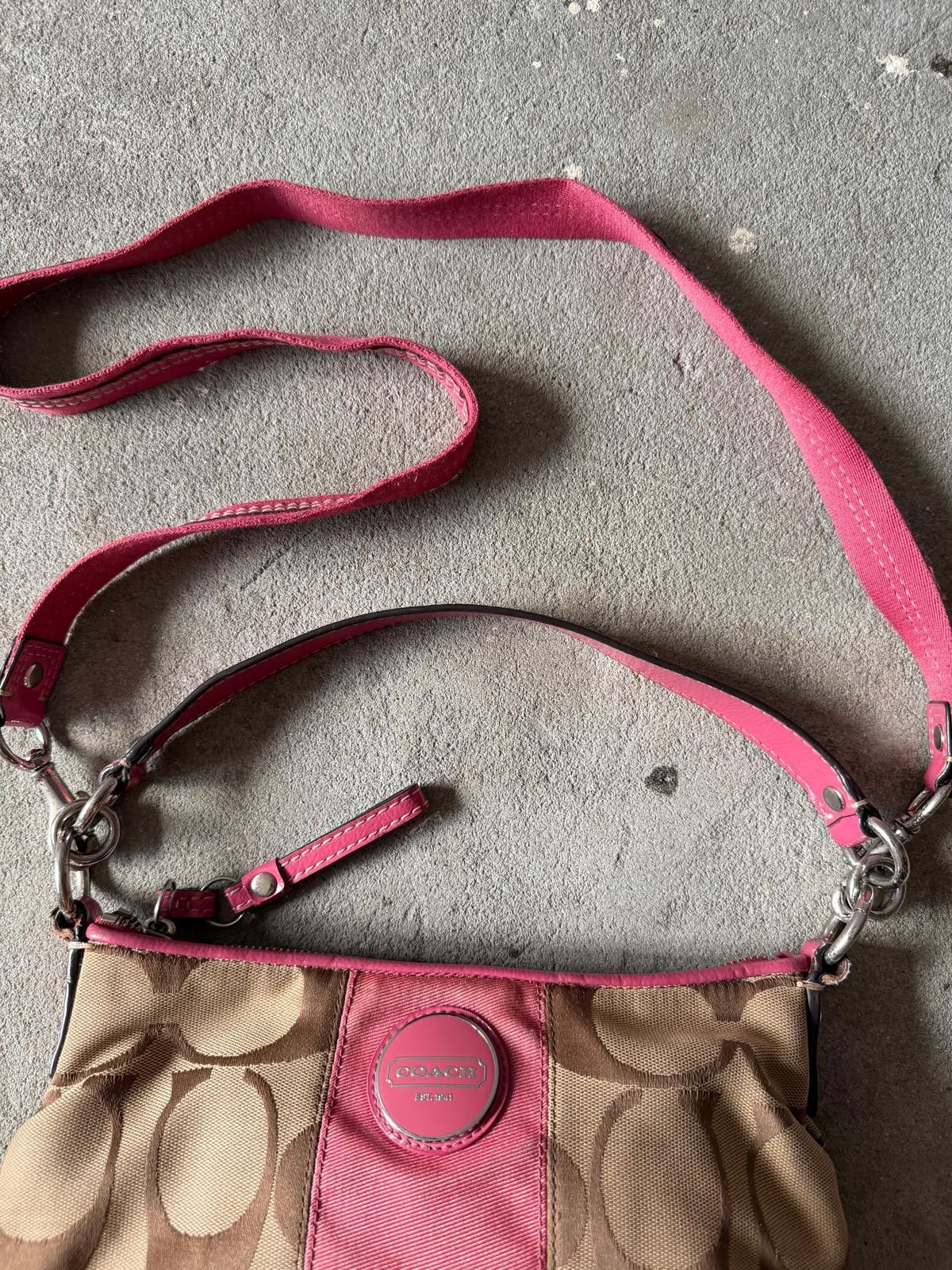 Coach Coach 2Way Signature Stripe Shoulder Bag Beige/Pink Size ONE SIZE - 3 Thumbnail