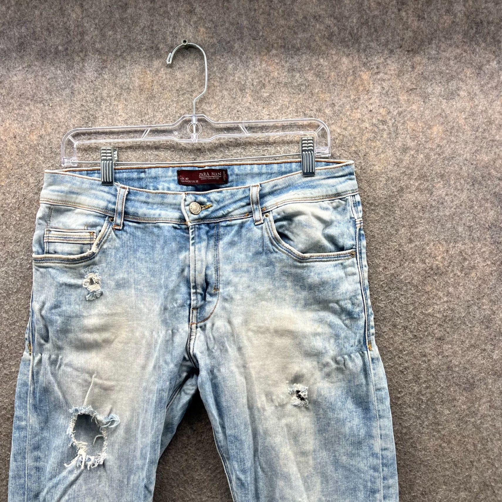Zara Zara Jeans Mens 31 Slim Straight Distressed Light Blue Denim Acid Wash Cotton Button Size US 32 / EU 48 - 3 Thumbnail