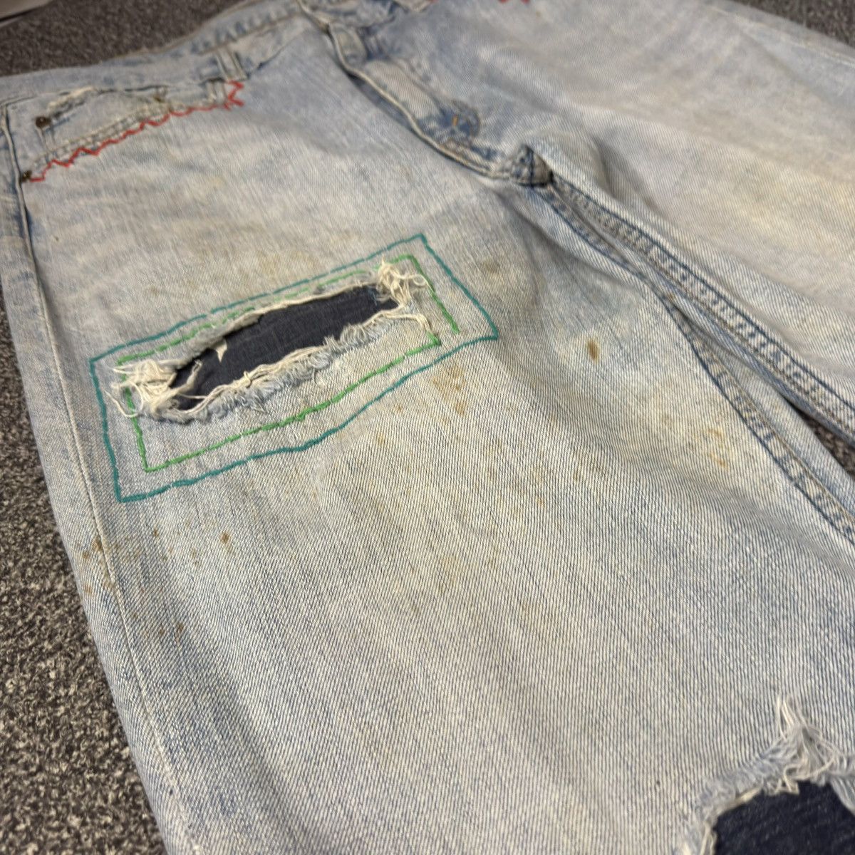 14th Addiction Vintage Destroyed Levis 502 Denim Sashiko Custom Grunge Jean Size US 36 / EU 52 - 4 Thumbnail