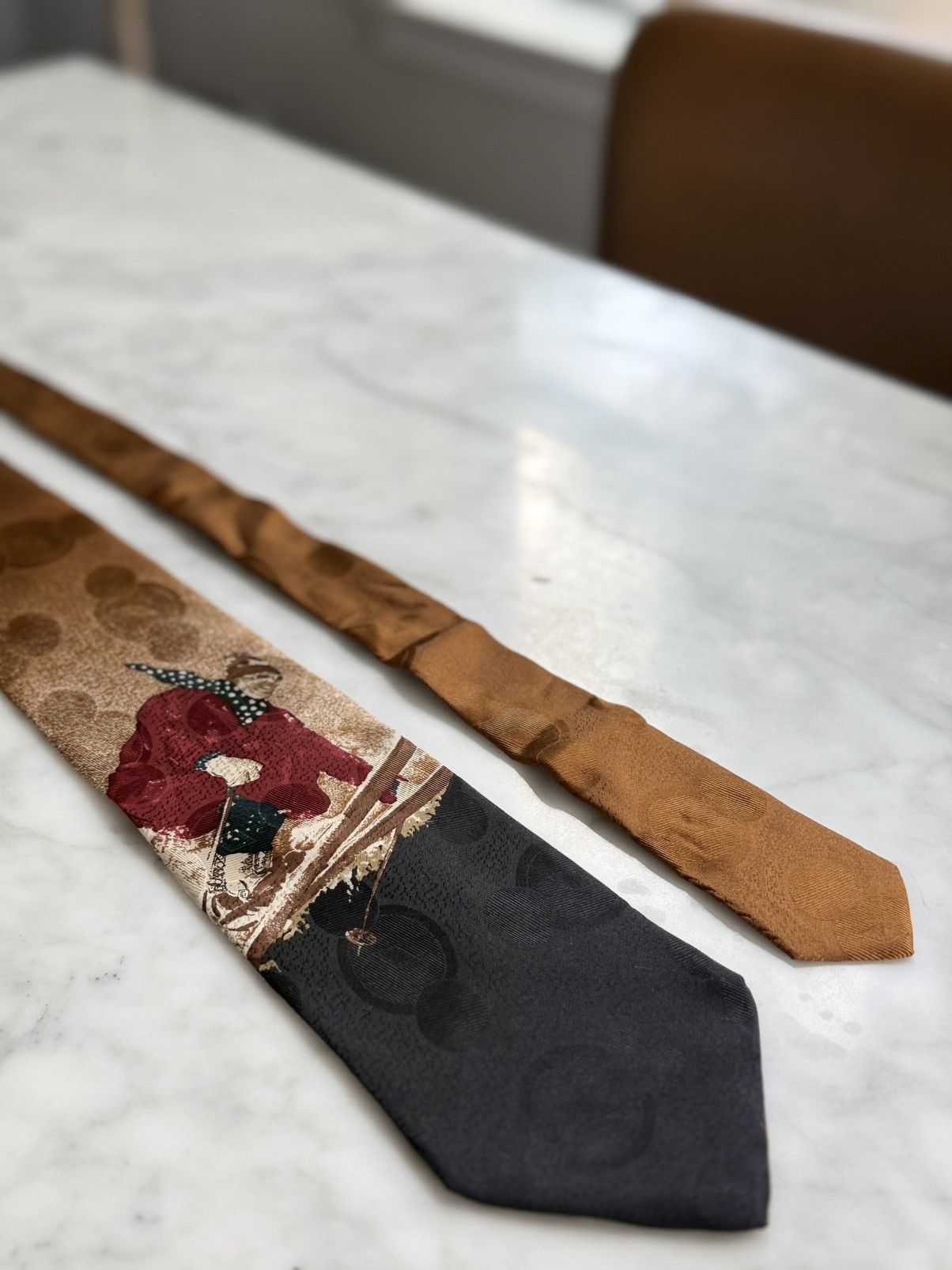 Hugo Boss Vintage Hugo Boss Skiing Tie Tan Novelty Print 100% Silk Size ONE SIZE - 2 Thumbnail