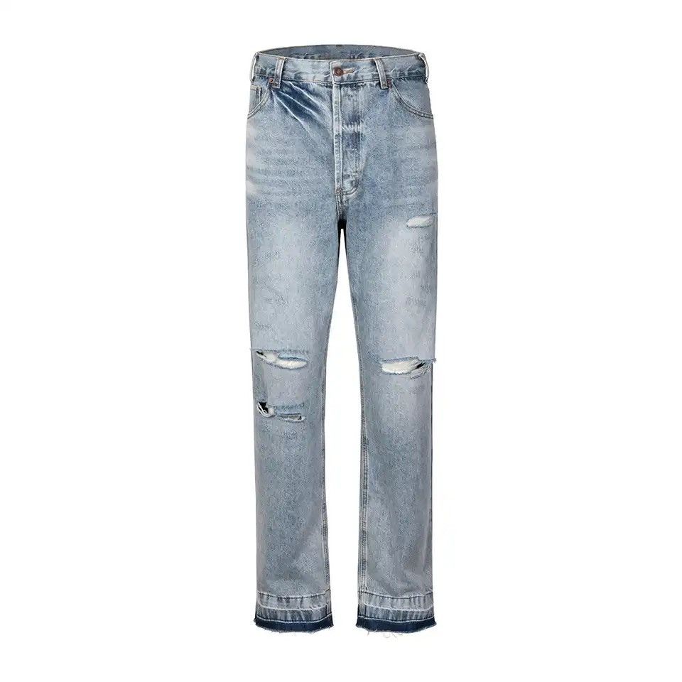 Vintage High Street Hole Cut Ripped Washed Blue Baggy Jeans Pants Size US 30 / EU 46 - 5 Thumbnail