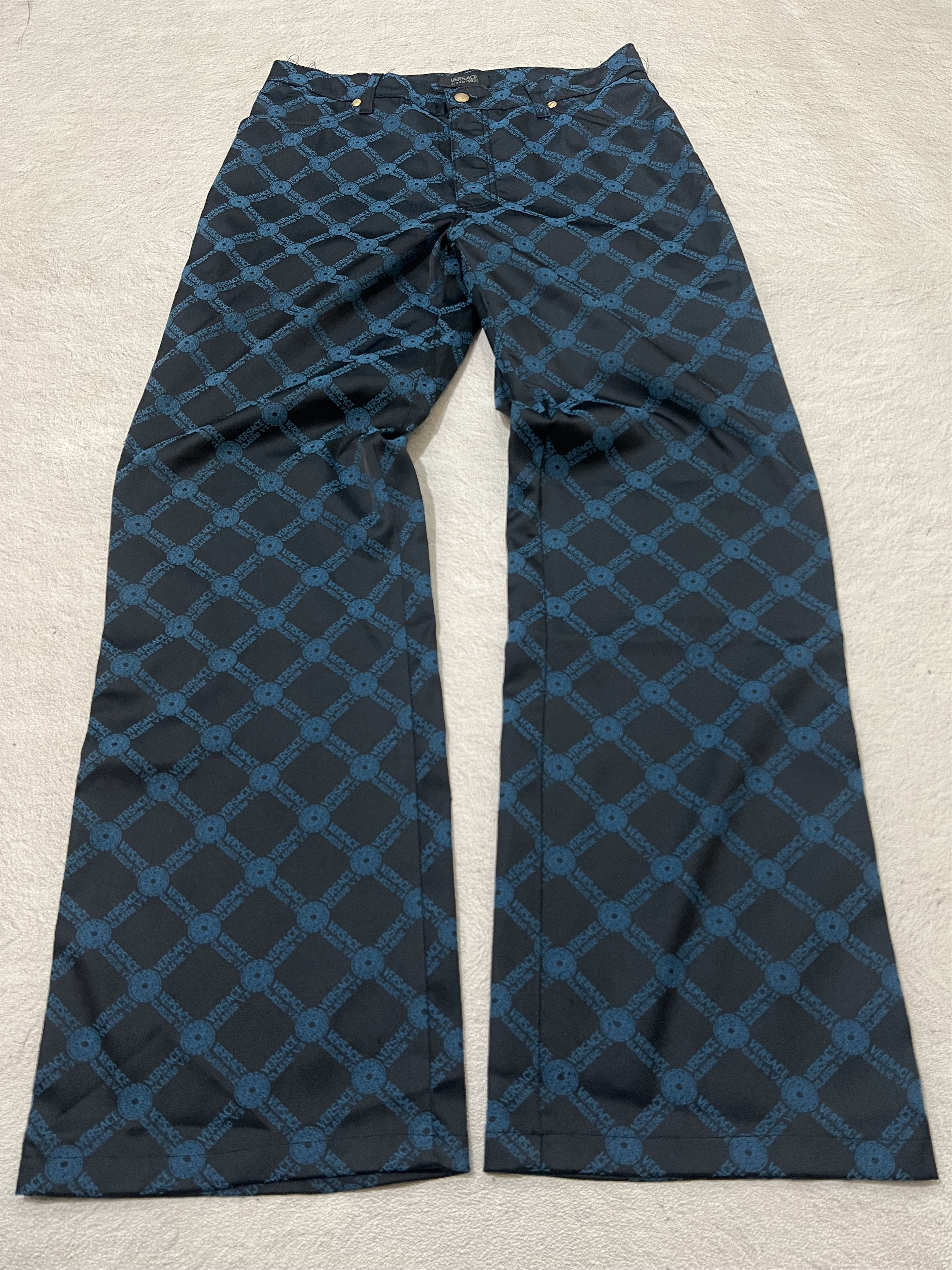 Japanese Brand 2000s Versace V2 Classic Embroidery Pattern Silk Pants Size US 30 / EU 46 - 1 Thumbnail