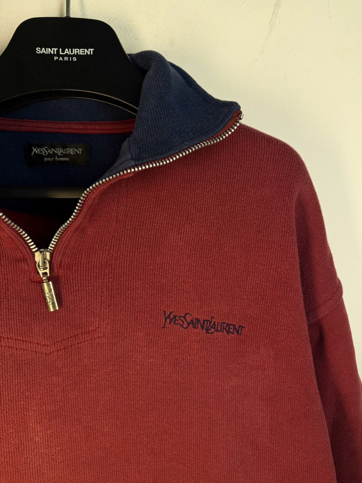 Yves Saint Laurent 90s YSL Sweatshirt 1/4 Quarter Zip Red Vintage Sweater Size US L / EU 52-54 / 3 - 1 Thumbnail