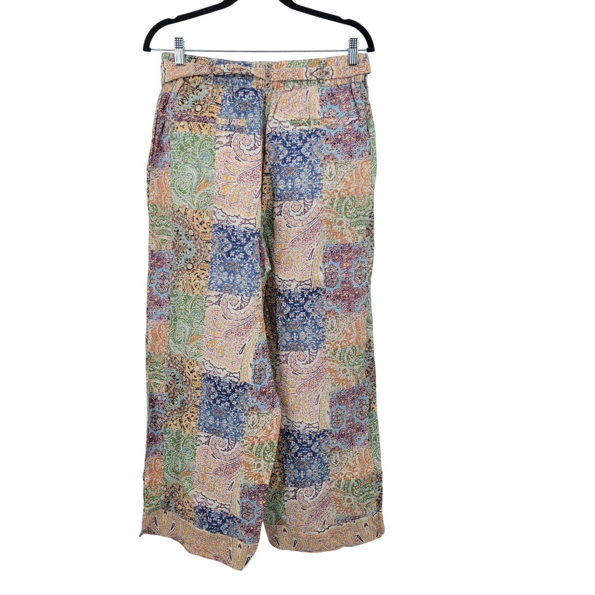 Rachel Zoe Rachel Zoe Womens Linen Multicolor Paisley Patchwork Wide-Le Size 30" / US 8 / IT 44 - 13 Thumbnail
