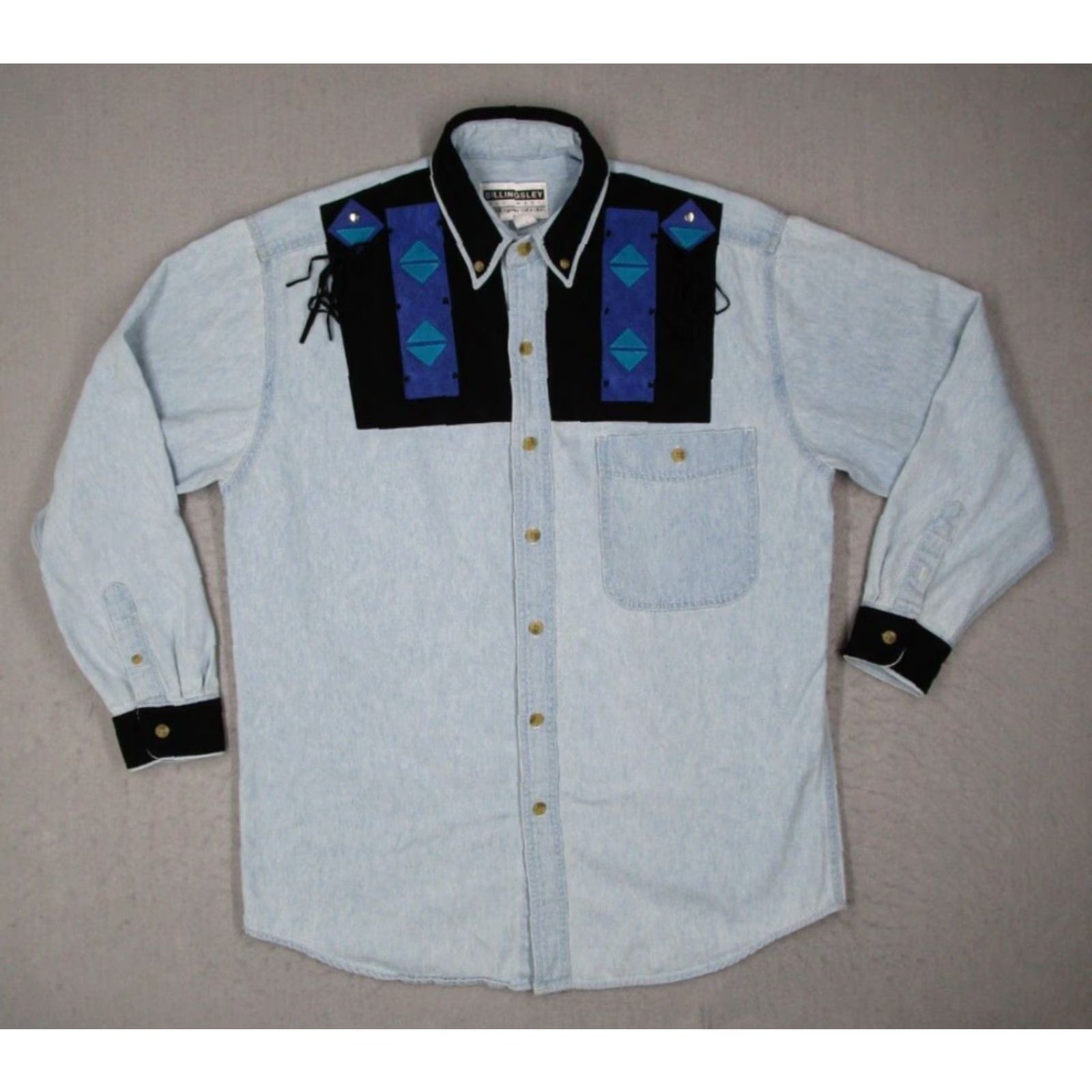 Denime Vintage Sue Billingsley Shirt Mens Medium Blue Denim Button Up Western Rancher Size US M / EU 48-50 / 2 - 2 Thumbnail