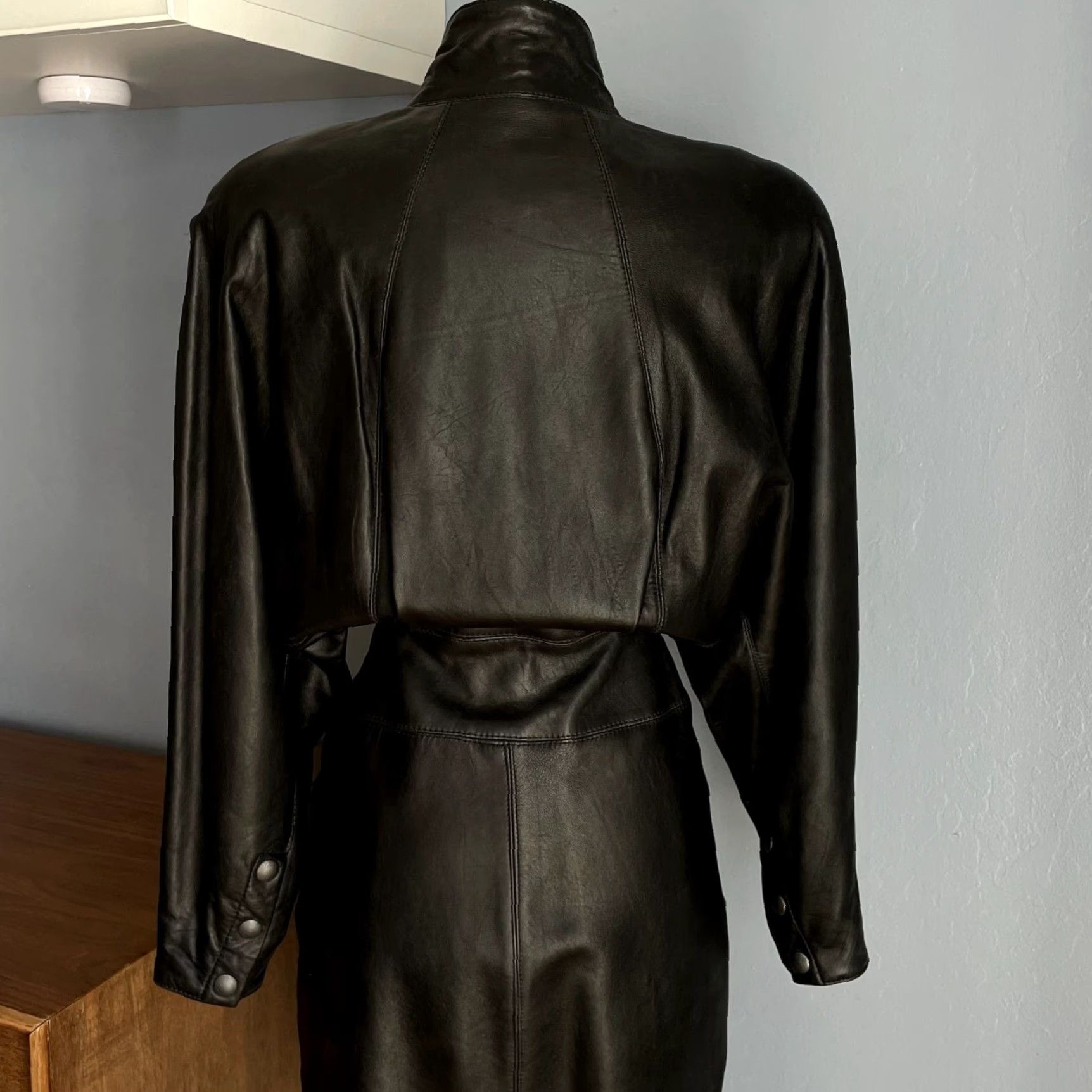 Vintage VINTAGE Michael Hoban Leather Dress Front Snaps Wiggle/Pencil XS/S Black 1980s Glam Rock Womens Size XS / US 0-2 / IT 36-38 - 8 Thumbnail