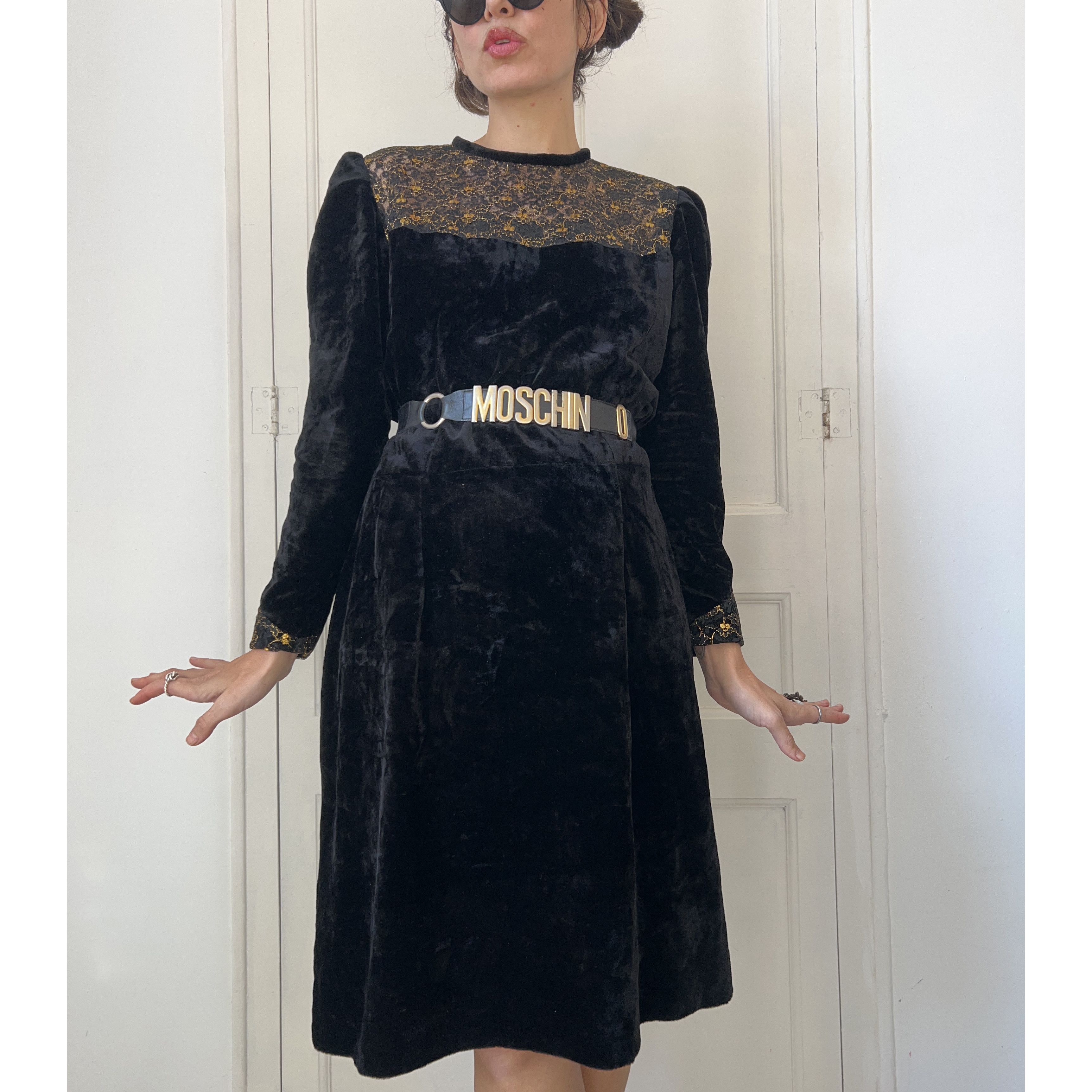 Vintage Vintage 90s Black Velvet Dress Size L / US 10 / IT 46 - 6 Thumbnail
