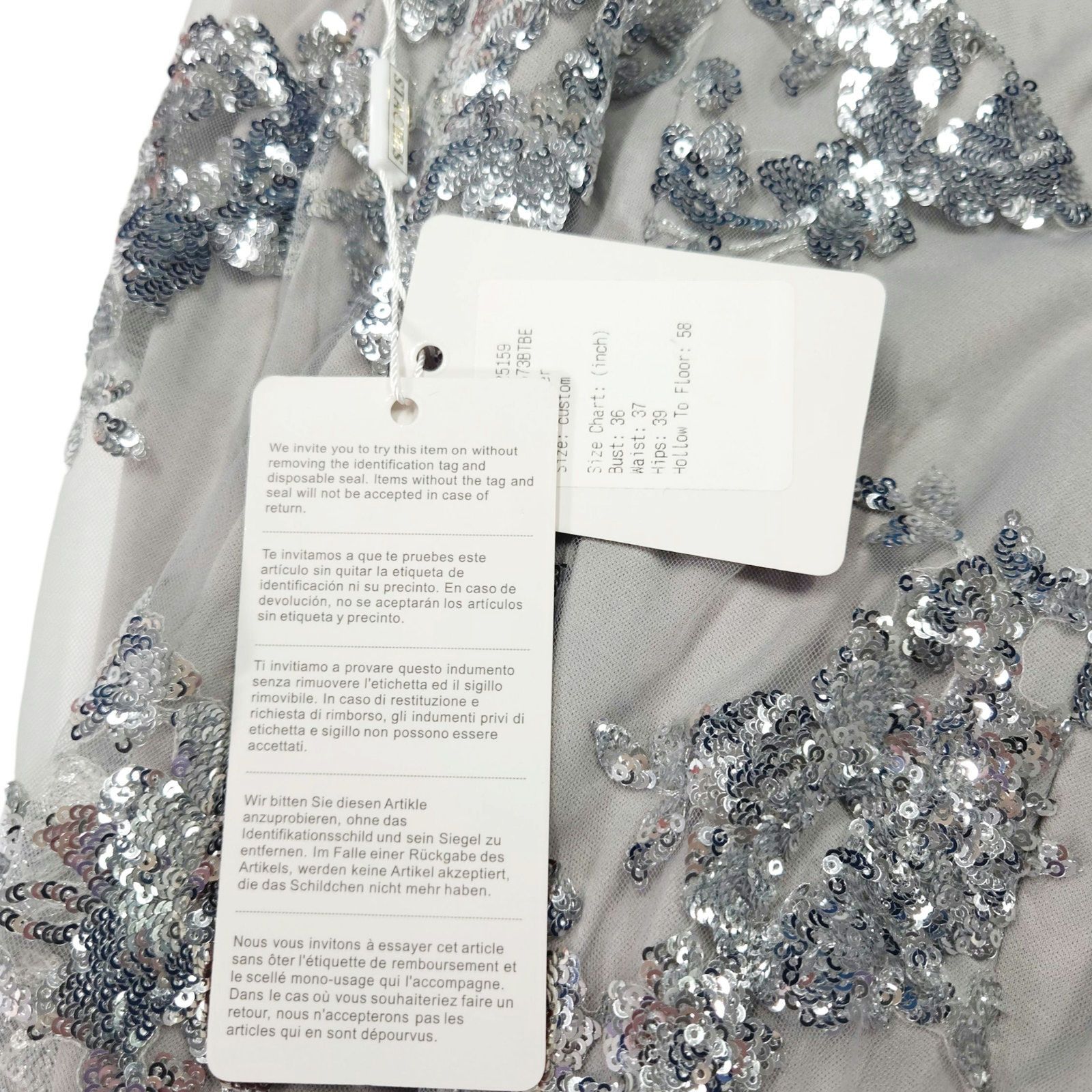 Other Stacees Mermaid Sequin Gown Silver Prom Wedding Custom NWT Size XXL / US 16-18 / IT 52-54 - 11 Thumbnail