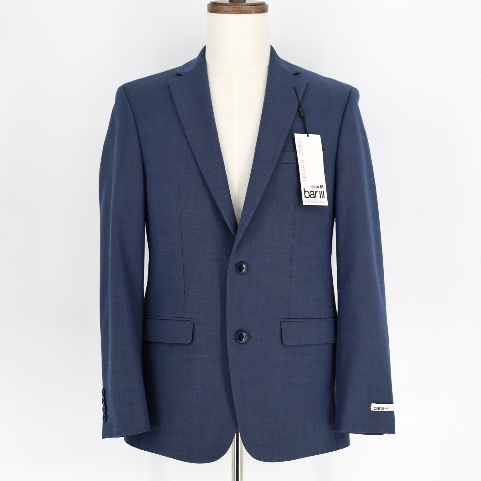 Bar III Bar III Men's Solid Blue Wool-Blend Suit Jacket Size 38R Size 38R - 3 Thumbnail