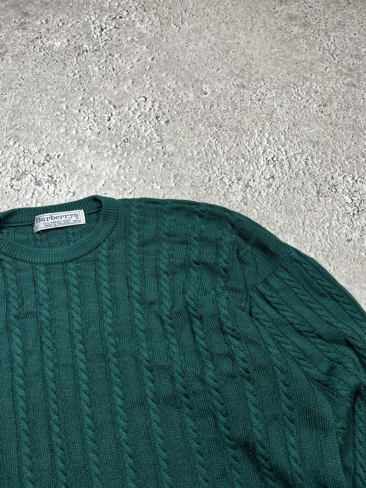 Burberry Burberrys Pure New Wool Cable Knit Sweater Green Size US L / EU 52-54 / 3 - 6 Thumbnail