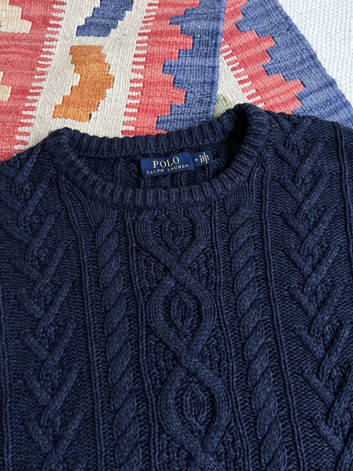 Polo Ralph Lauren Polo by Ralph Lauren Aran Heavy Knitted Indigo Sweater Size US L / EU 52-54 / 3 - 6 Thumbnail