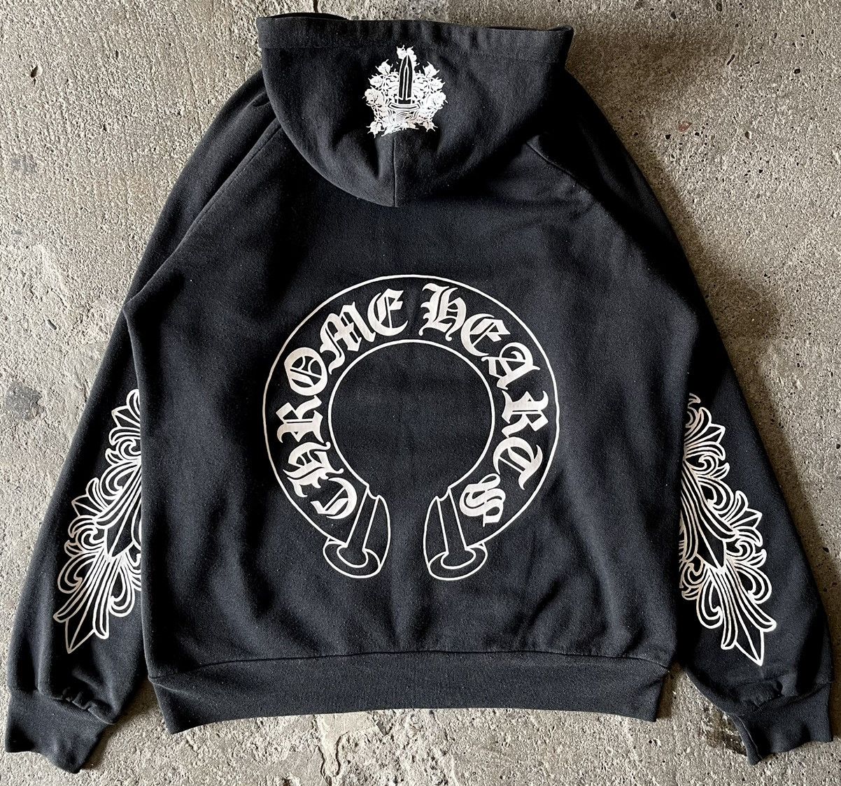 Chrome Hearts Vintage Vintage Chrome Hearts Floral Horse Shoe Black Hoodie Grailed