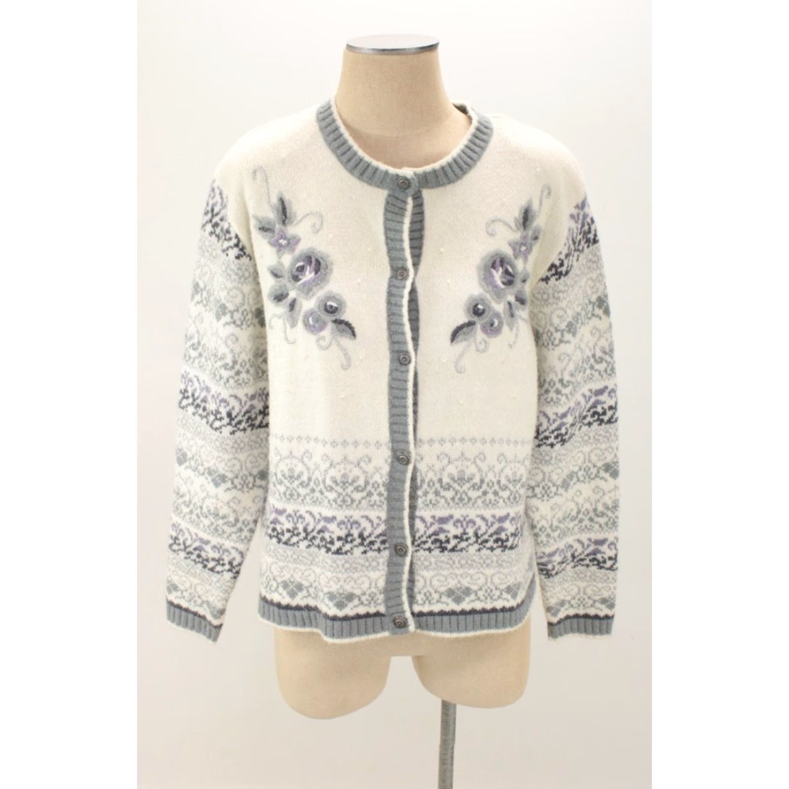 Vintage Koret Petites Cardigan Sweater Women's Medium Nordic Design Embroidered Floral Vintage Size M / US 6-8 / IT 42-44 - 2 Thumbnail
