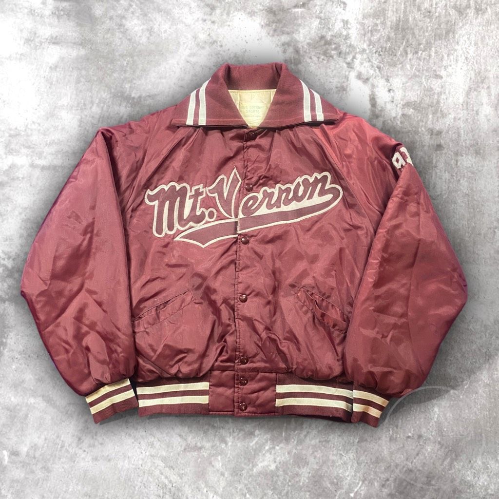 image of Gus Doerner Sport Vintage Mt Vernon Satin Snap Button Baseball Jacket Large in Red, Men's