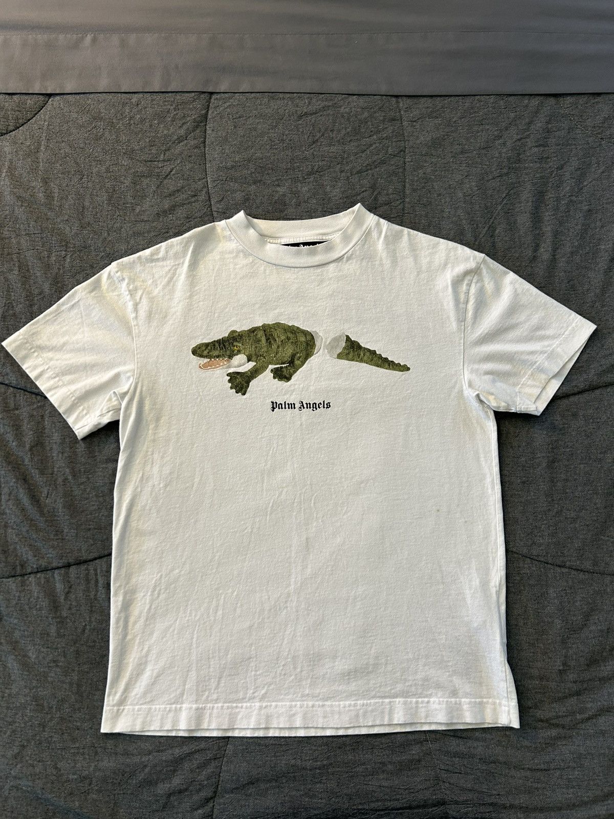 image of Palm Angels Palm Angles Crocodile Print T-Shirt in White, Men's (Size Medium)