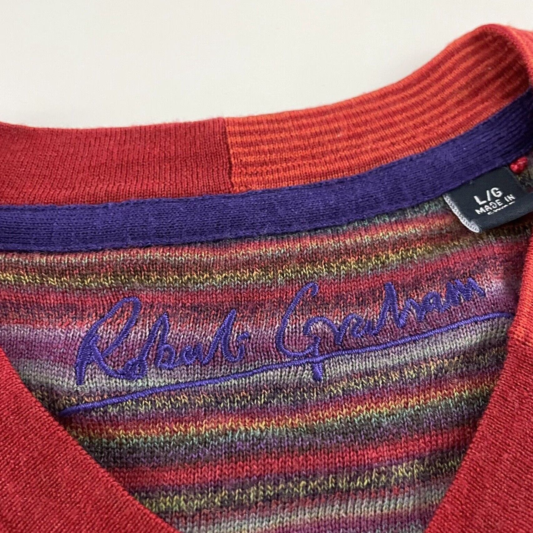 Robert Graham Robert Graham V-Neck Pullover Sweater Long Sleeve Men's L Wool Red Size US L / EU 52-54 / 3 - 3 Thumbnail