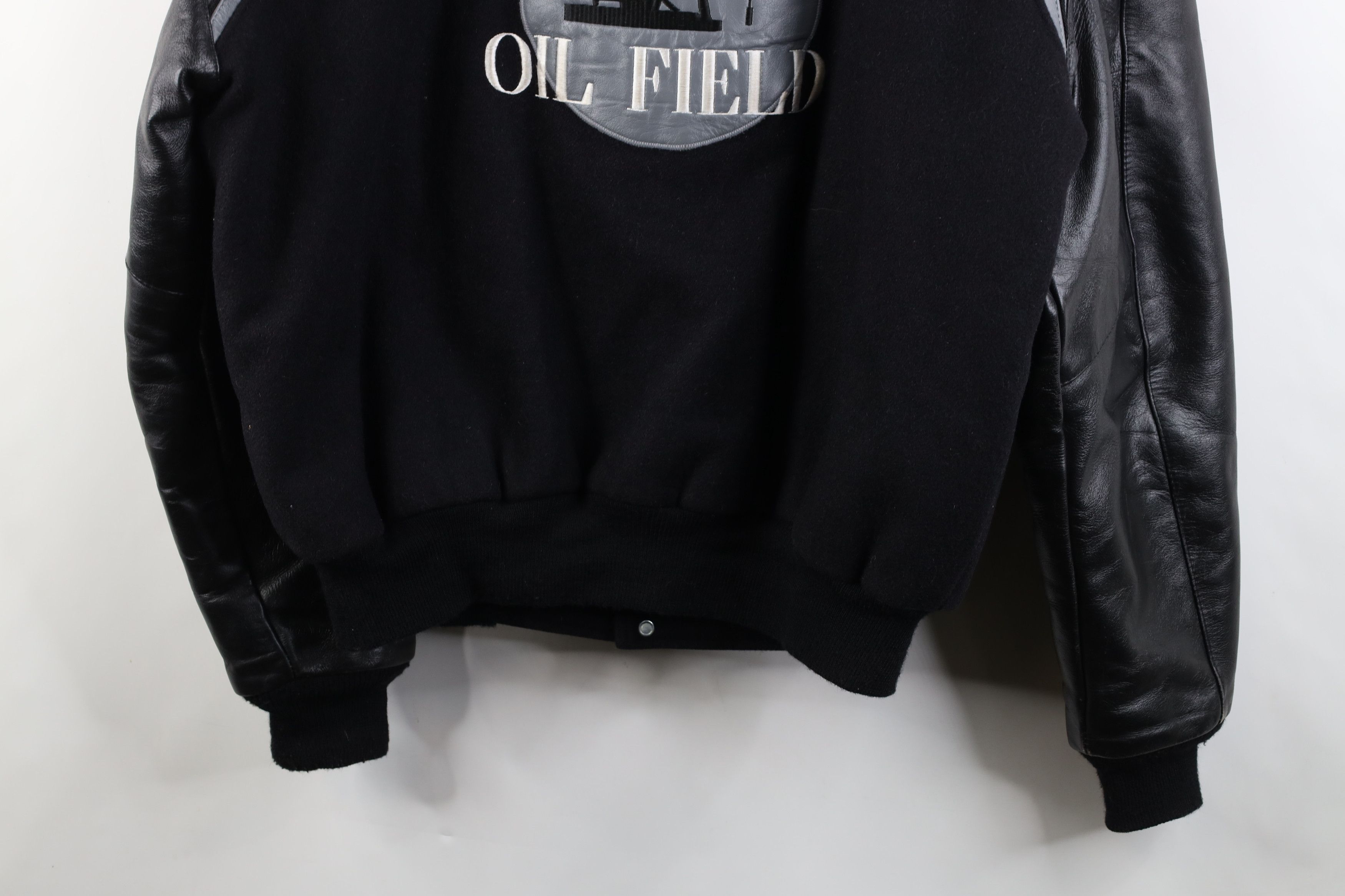 Vintage Vintage 90s Streetwear Oil Field Wool Leather Varsity Jacket Size US XL / EU 56 / 4 - 16 Thumbnail