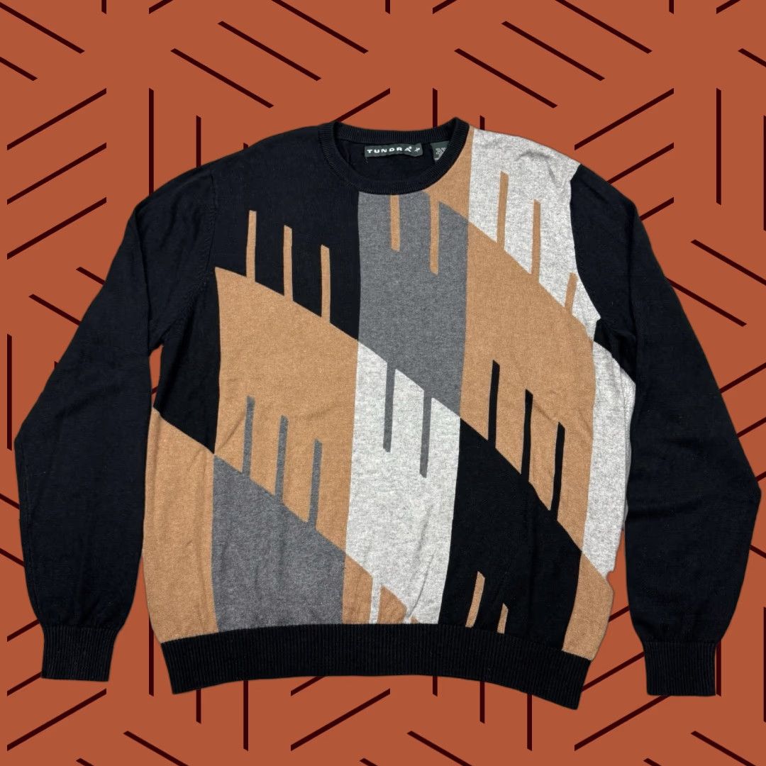 Vintage Vintage Tundra Men’s Large Black Knit Sweater Geometric Pattern 80s 90s Casual Pullover Size US L / EU 52-54 / 3 - 1 Thumbnail