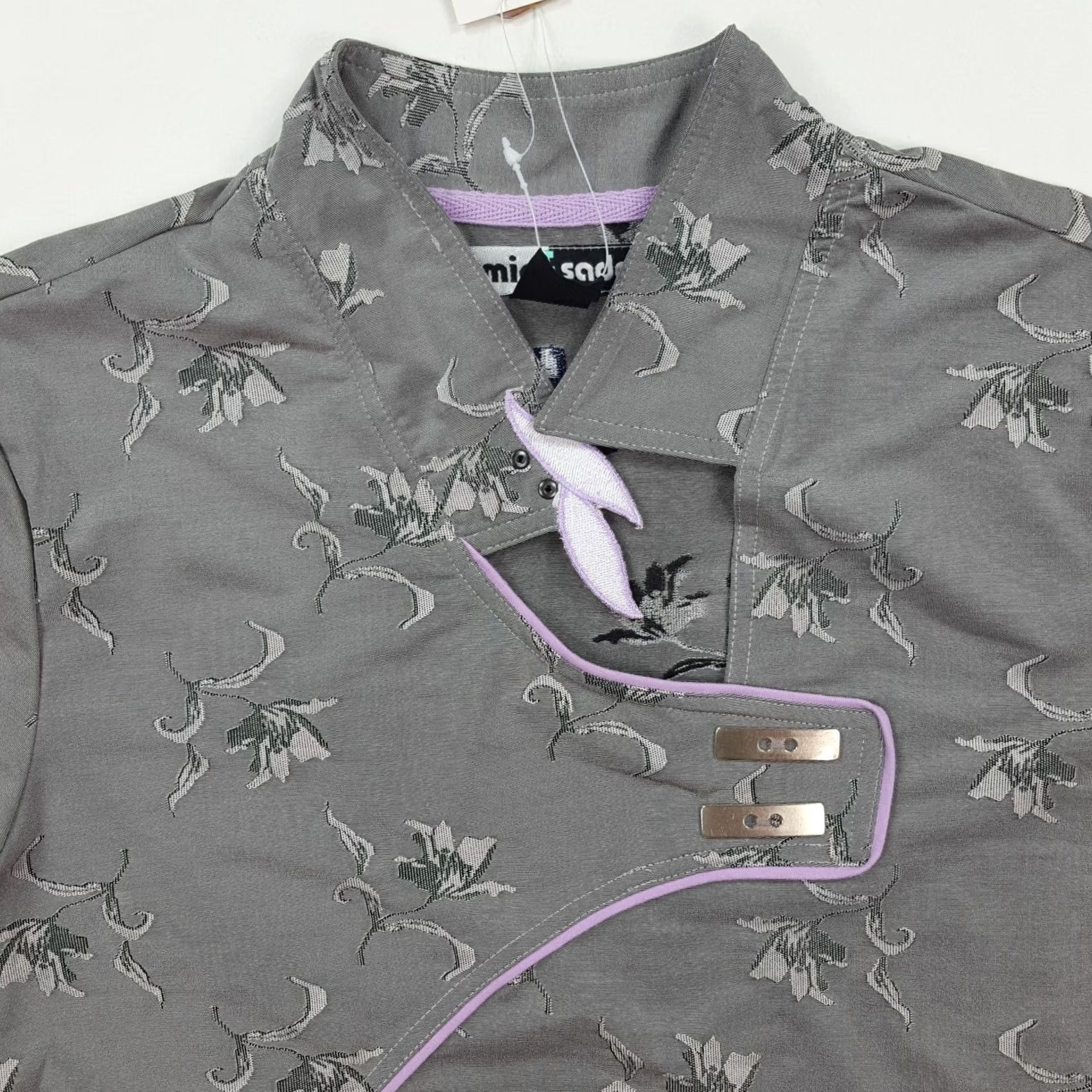 Vintage VINTAGE Jamie Sadock Gray Flower Kimono Style Top Shirt M Womens Collared Retro T Shirt Short Sleeve Size M / US 6-8 / IT 42-44 - 2 Thumbnail