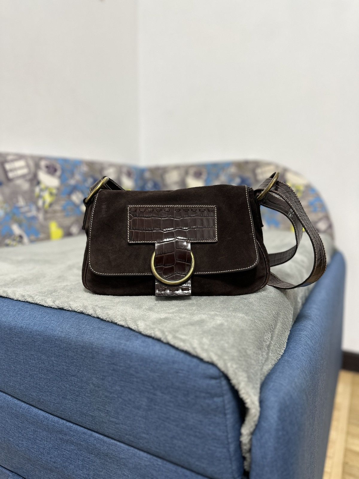 Max Mara Vintage Max Mara Shoulder Suede Crocodile Bag Size ONE SIZE - 1 Thumbnail