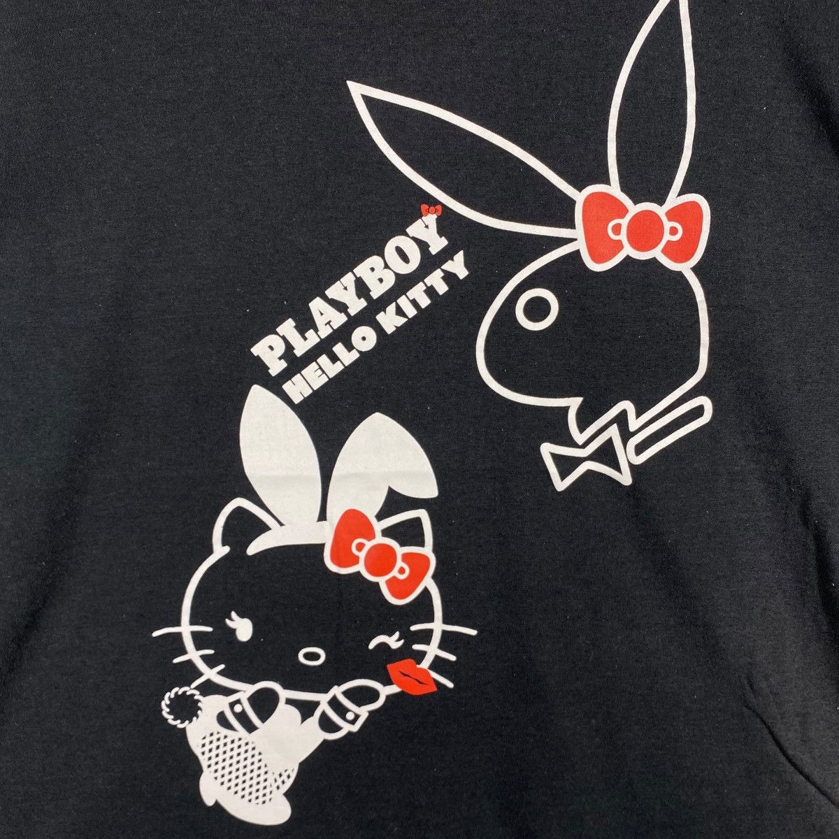 Anime PLAYBOY x HELLO KITTY Women Faded Tops Tee Shirt 4-Large Size 4XL / US 24-26 - 2 Thumbnail
