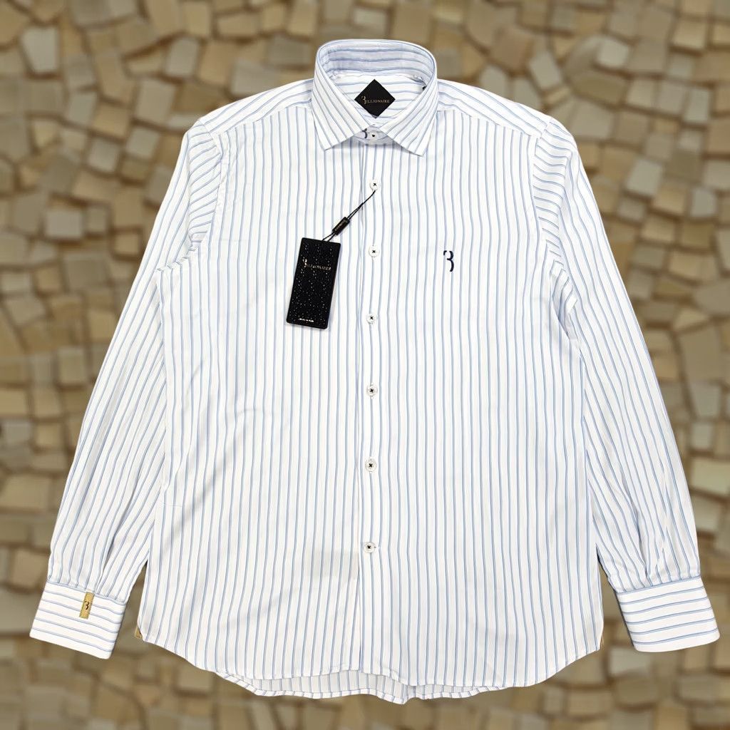 Vintage Billionaire Couture Mens Shirt Striped Blue White 16 Cotton Button Up Long Sleeve Collared Regular Fit Gift? Size US L / EU 52-54 / 3 - 1 Thumbnail