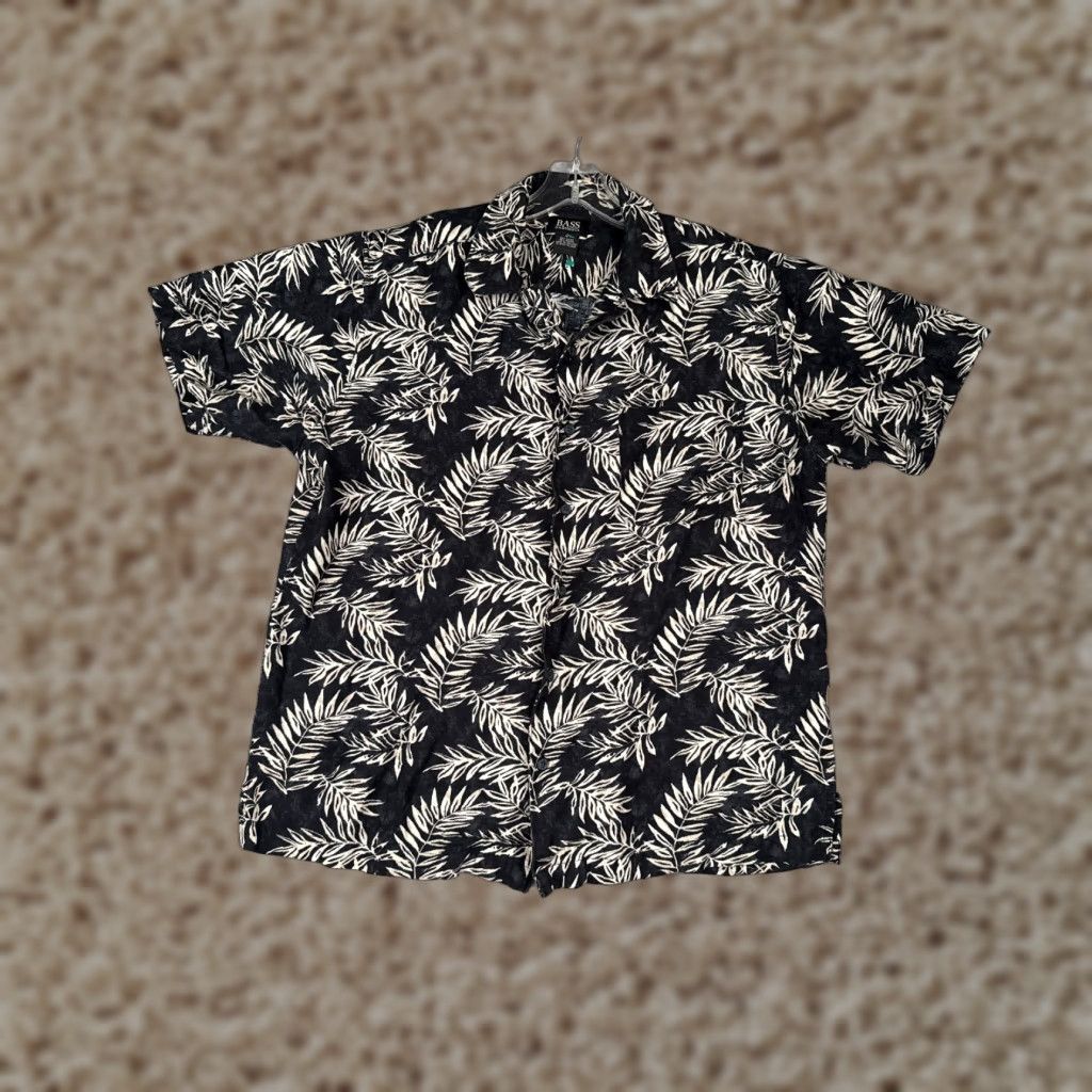 Vintage VINTAGE G.H. Bass Shirt Men Medium Black Floral Leaf Button Up Hawaiian Linen Blend Pocket Size US M / EU 48-50 / 2 - 1 Thumbnail