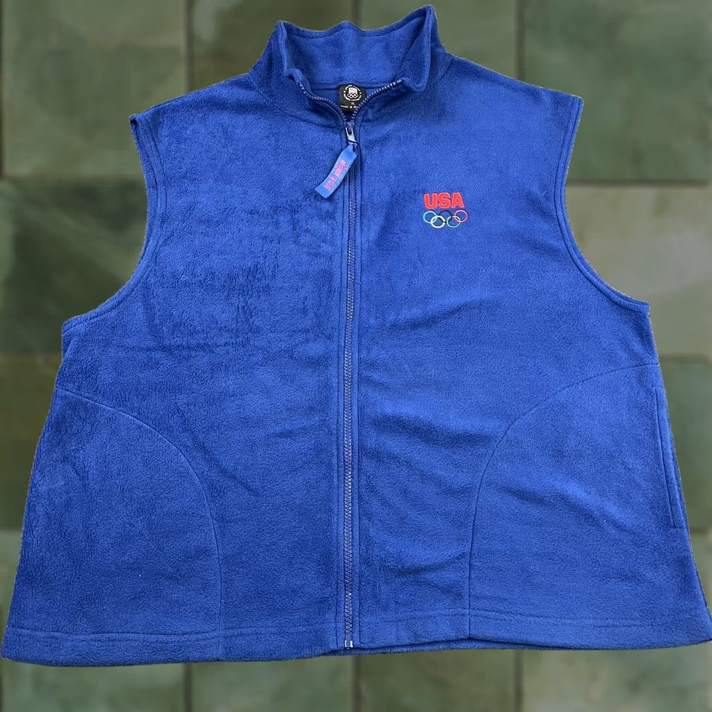 Vintage VINTAGE 90s Blue Fleece Full Zip XL Embroidered USA Olympics Logo Vest Size US XL / EU 56 / 4 - 1 Thumbnail
