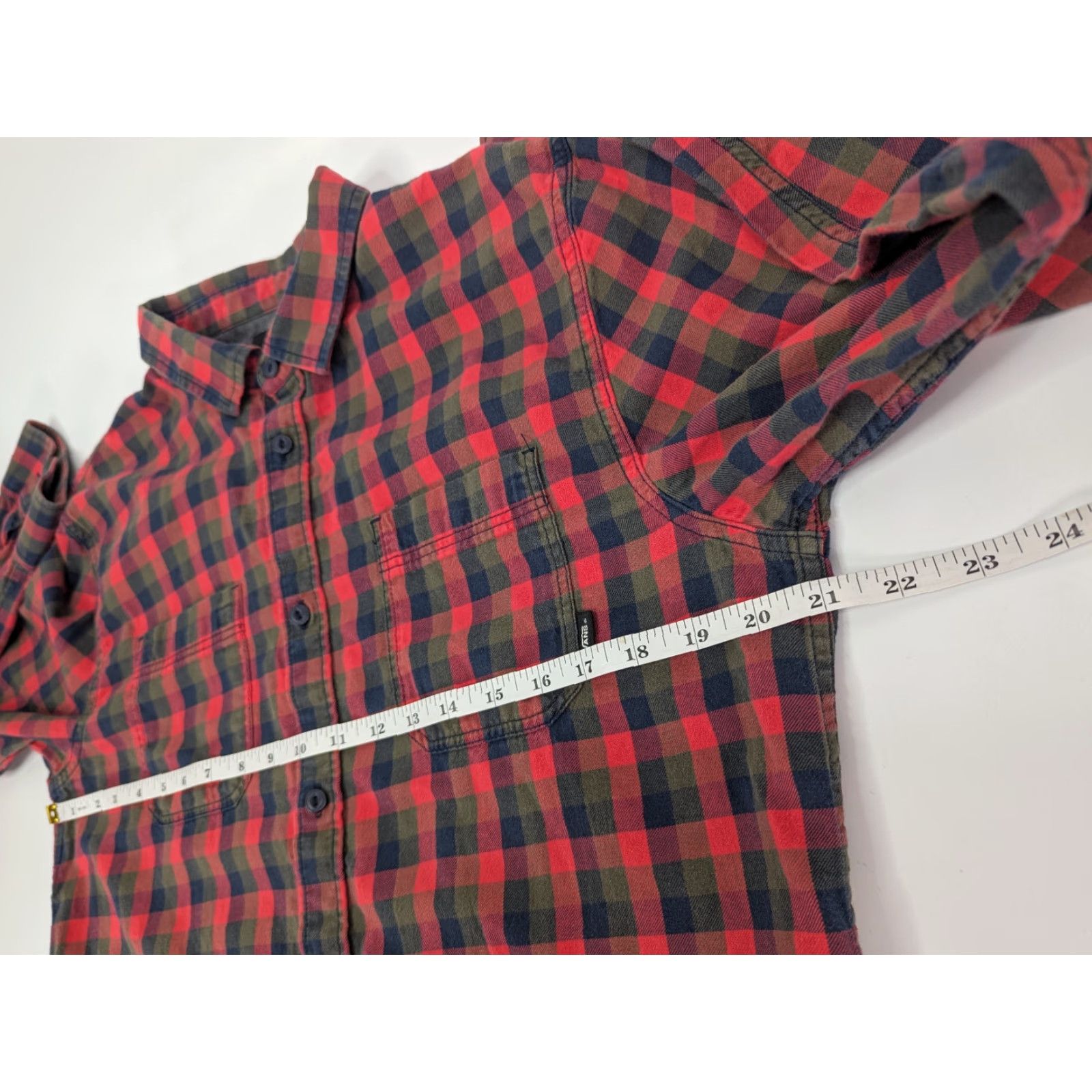 FRED Vans Shirt Mens Large Red Plaid Flannel Button Up Long Sleeve Tailored Fit Size US L / EU 52-54 / 3 - 5 Thumbnail