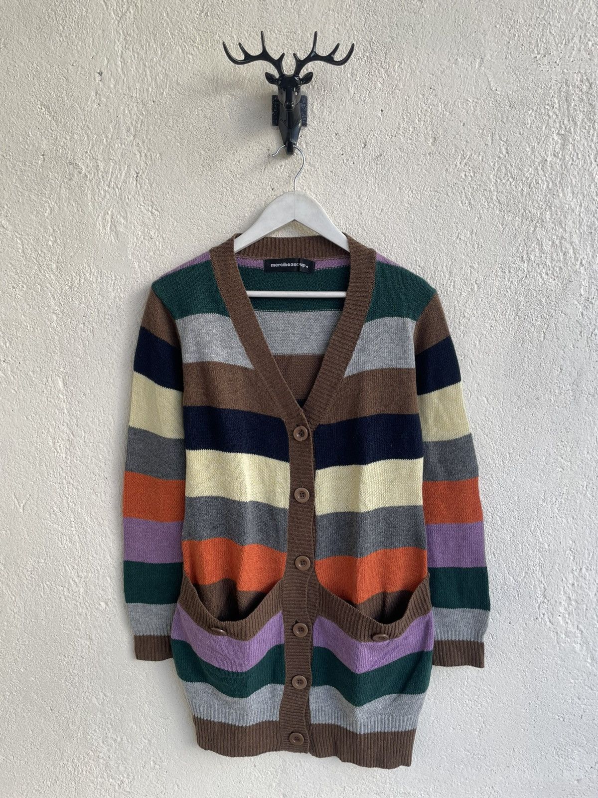 Issey Miyake 2000s Merci Multi Stripe Long Cardigan Hysteric Y’s CDG Miu Size M / US 6-8 / IT 42-44 - 1 Thumbnail