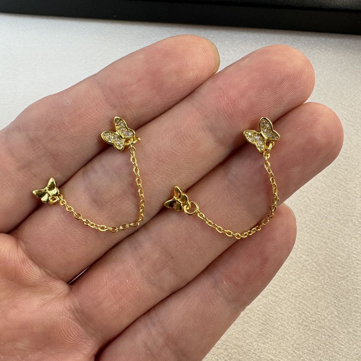 Other Double Piercing Dangle Chain Butterfly Earrings for Women Size ONE SIZE - 2 Thumbnail