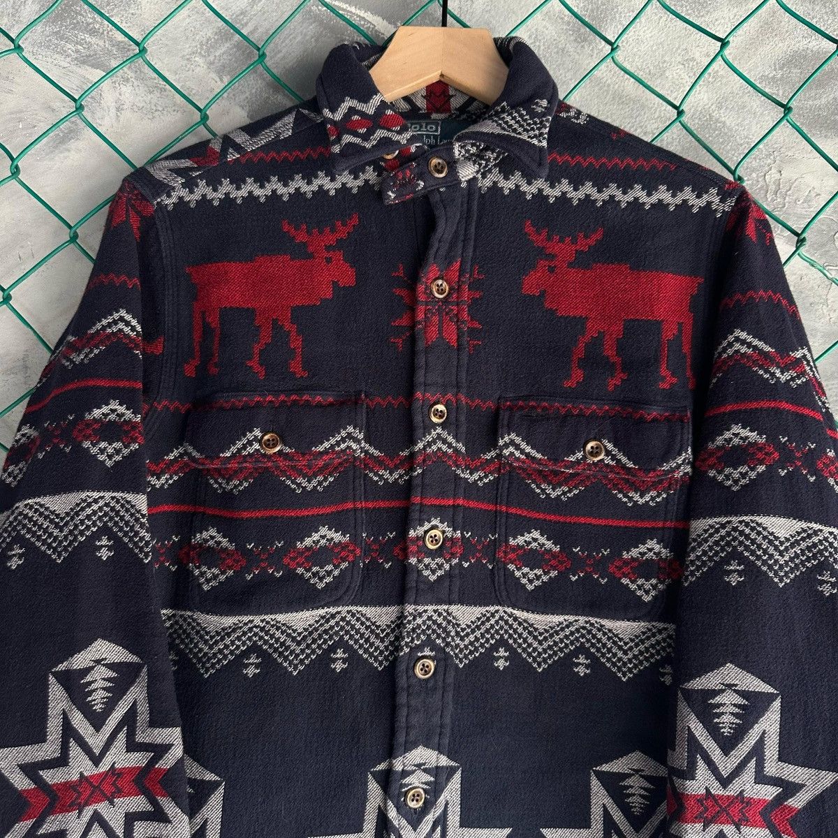 Polo Ralph Lauren × Vintage Polo Ralph Lauren Jacquard Overshirt Heavy Moose Southwest Size US S / EU 44-46 / 1 - 2 Thumbnail