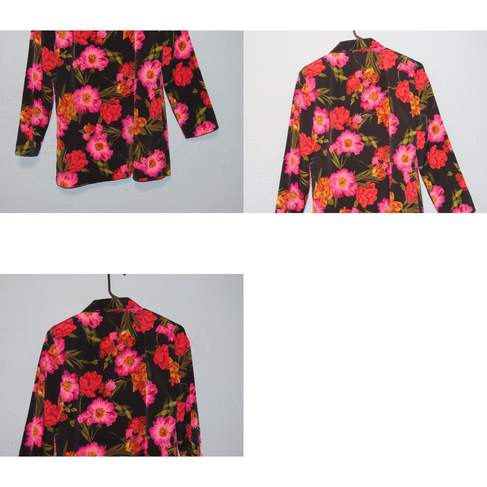 Vintage Maggie Sweet Floral Cluster Black Lightweight Blazer Women Petite Small PS Button Front Collared Pockets Casual Travel Party/Cocktail Juniors? Size S / US 4 / IT 40 - 8 Thumbnail