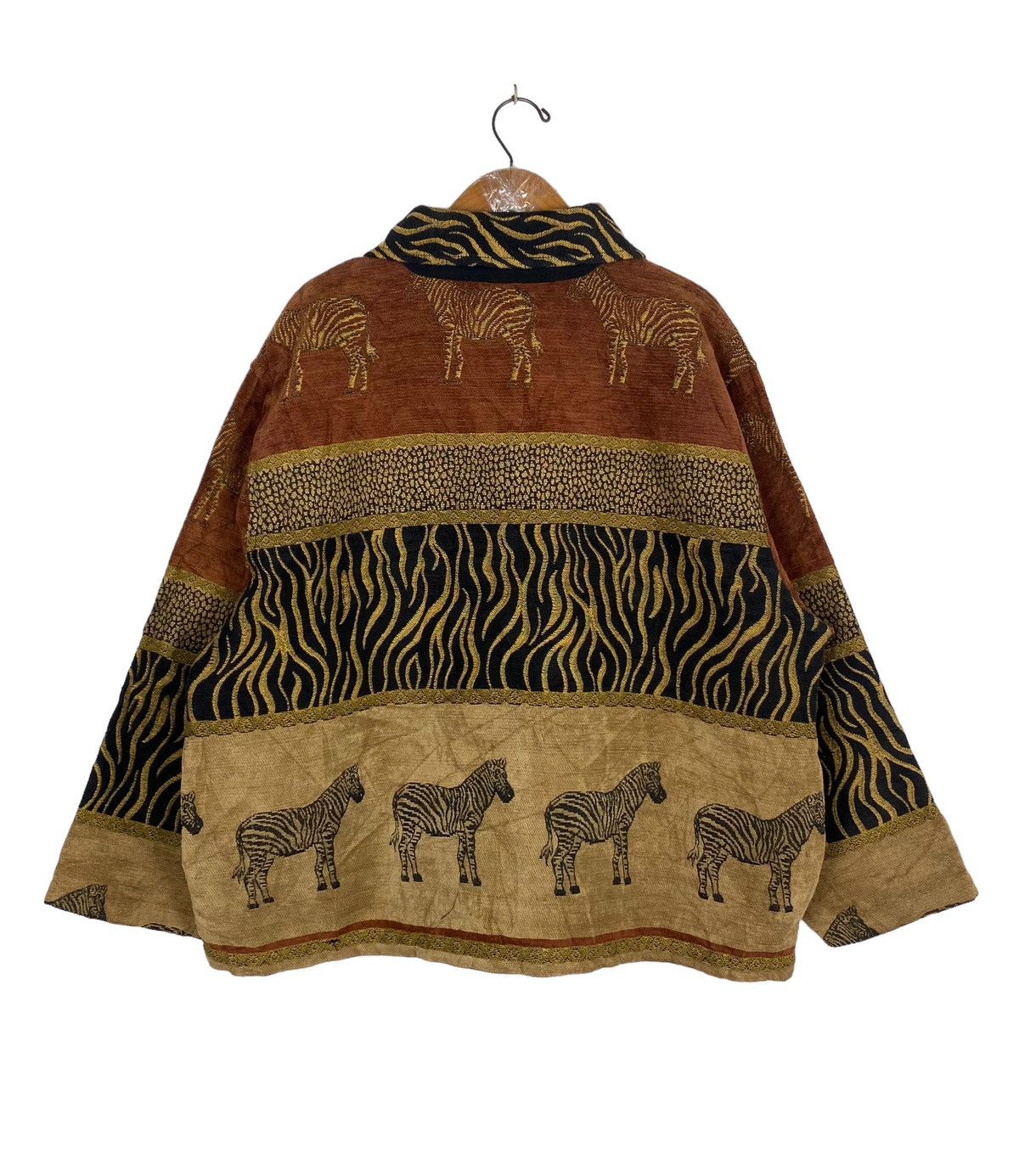 Vintage Vtg TANTRUMS Safari Zebra Jacket Boho Boxy Brocade Tribal Size XL / US 12-14 / IT 48-50 - 5 Thumbnail
