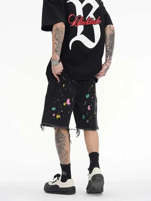 Designer Graffiti style denim shorts baggy in vibe style cargo y2k Size US 32 / EU 48 - 2 Thumbnail