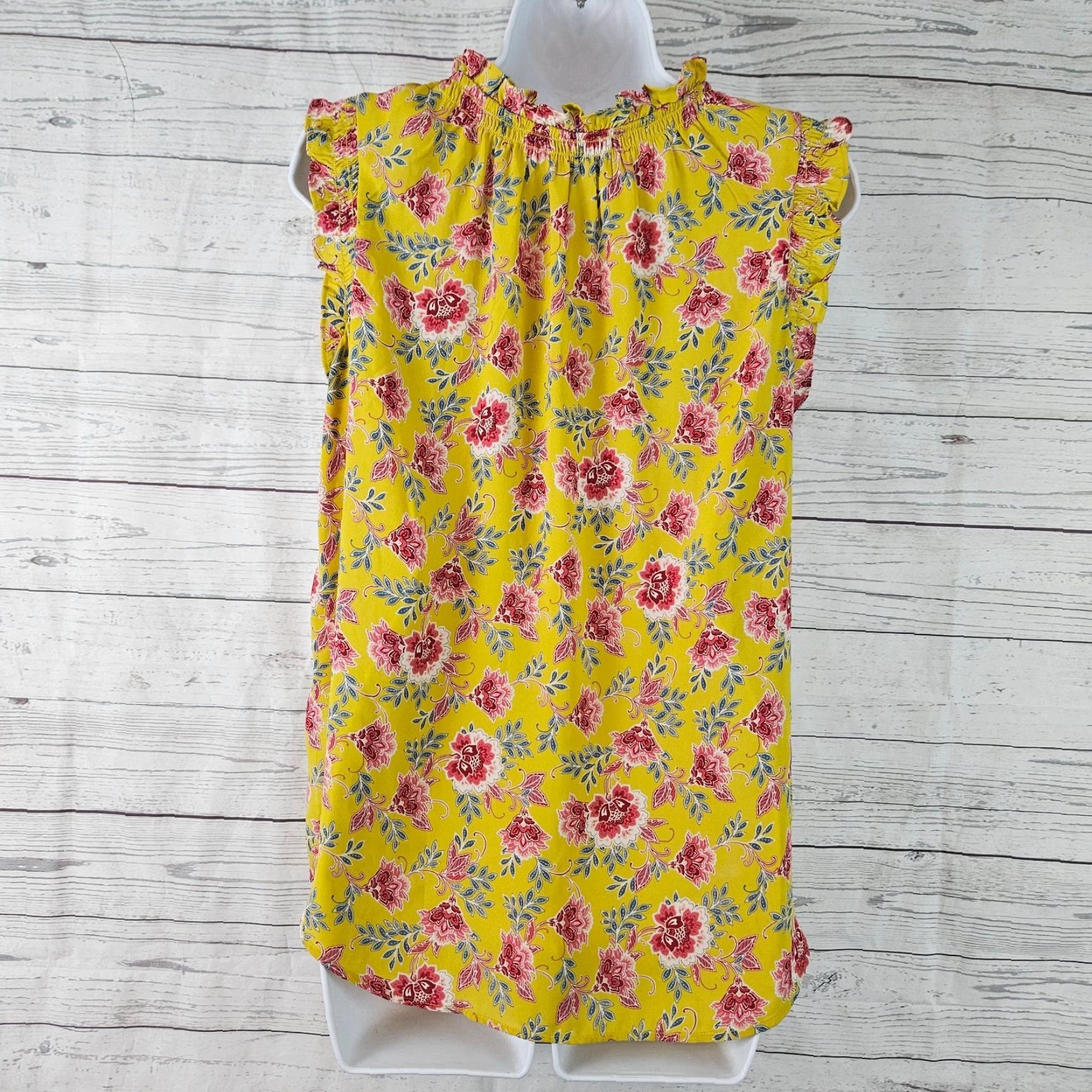 Loft VINTAGE? No. (But skip) Ann Taylor LOFT Womens Top M Yellow Floral Sleeveless Blouse Shirt Womens Size M / US 6-8 / IT 42-44 - 3 Thumbnail