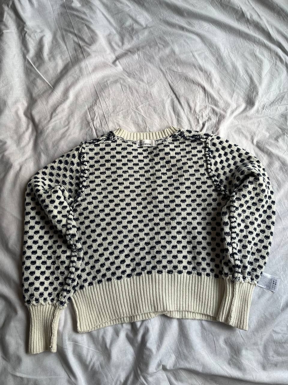 Other × Vintage Karen by Simonsen blue-white knitted embroidered cardigan Size L / US 10 / IT 46 - 6 Thumbnail