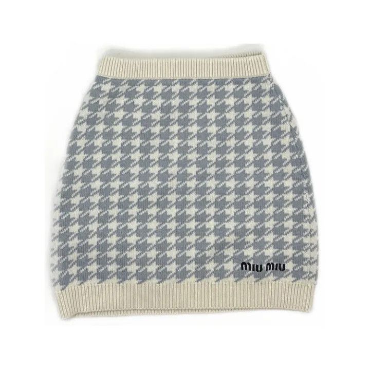 Miu Miu Miu Miu Logo Embroidered Houndstooth Skirt 0079 Size 38" / US 16 / IT 52 - 1 Thumbnail