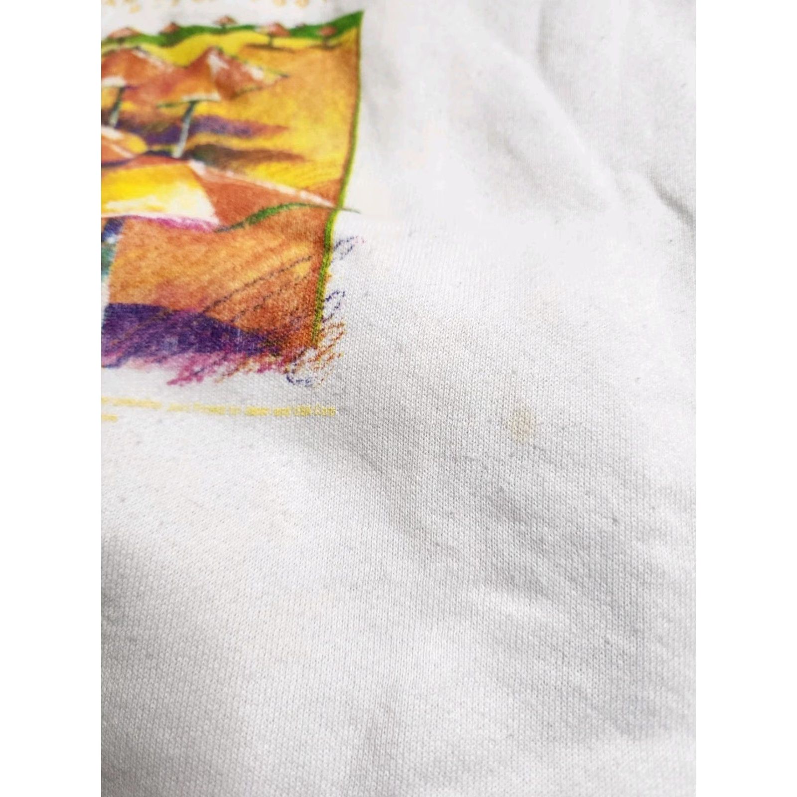 Fruit Of The Loom VINTAGE Fruit of the Loom Sweatshirt Umbrellas 1991 90s Art Japan California White L Adult Crew Neck Short Sleeve Distressed Mens Womens Size US L / EU 52-54 / 3 - 5 Thumbnail