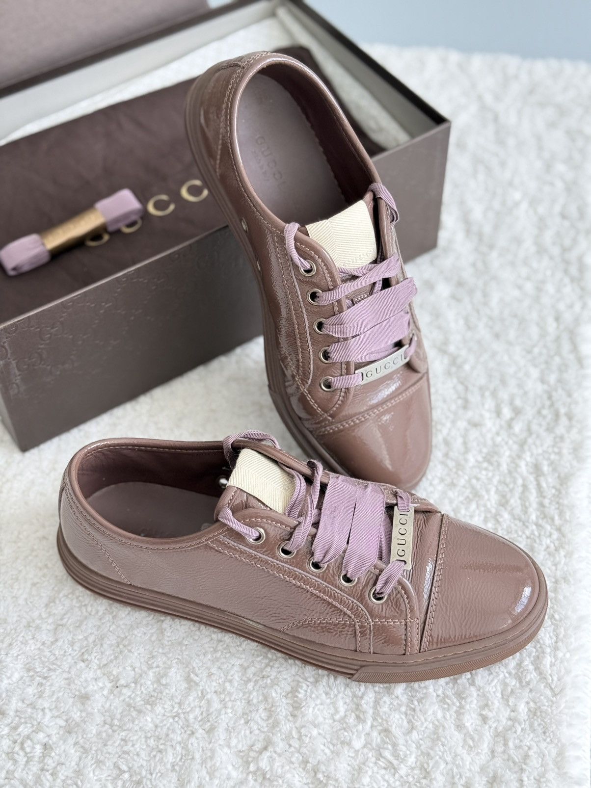 Gucci Gucci Patent Leather Low Top Sneakers Pink GG Lace Up Shoes Size US 7 / IT 37 - 2 Thumbnail