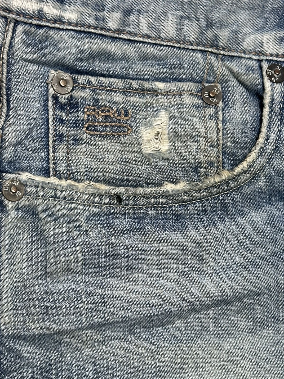 G-Star G-Star Raw 3301 Slim Fit Distressed Denim Jeans Faded Wash Size US 31 - 5 Thumbnail