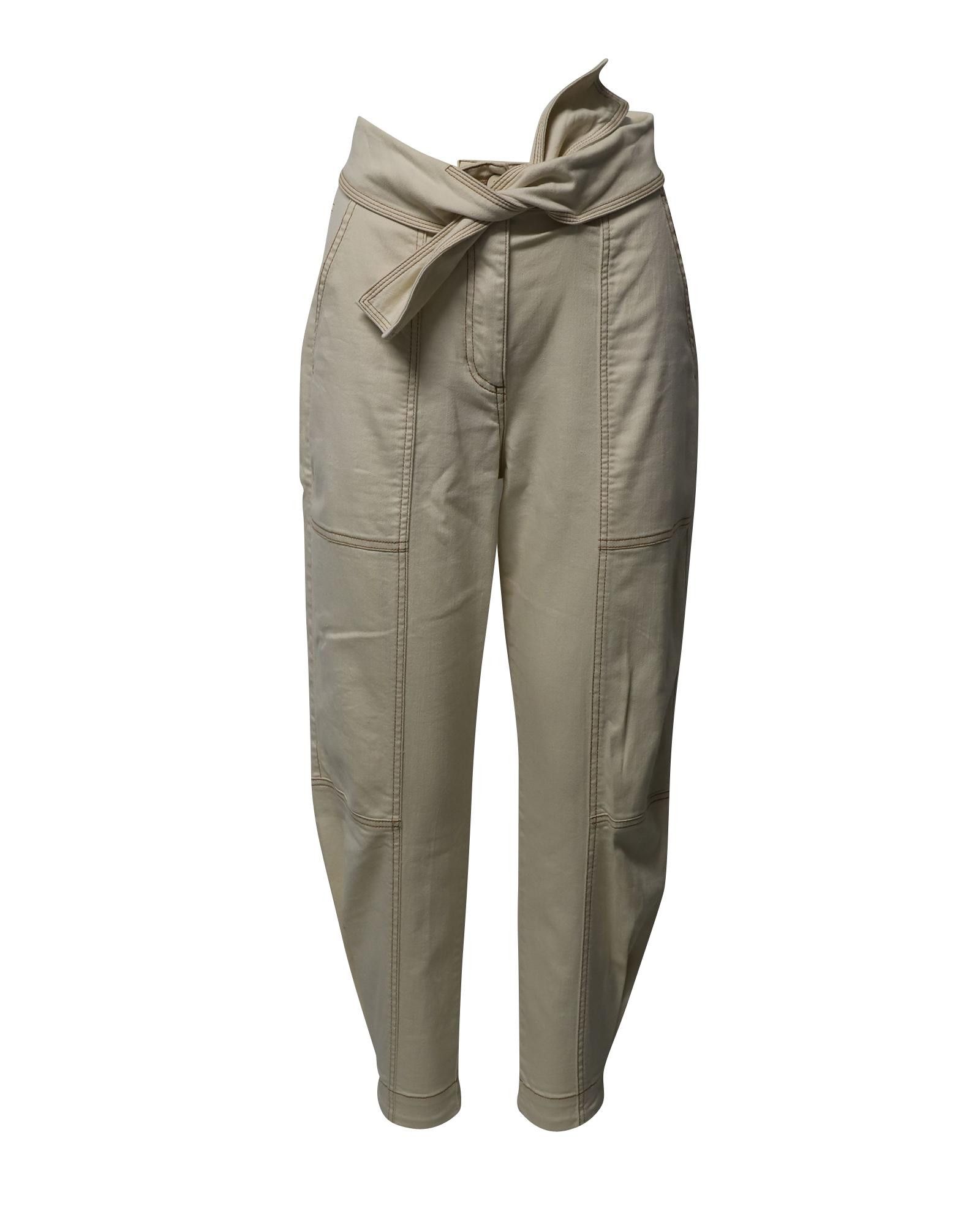 image of Ulla Johnson Cream Cotton High-Waisted Ankle Jeans With Peg Cuff And Enamel Button Closure in White