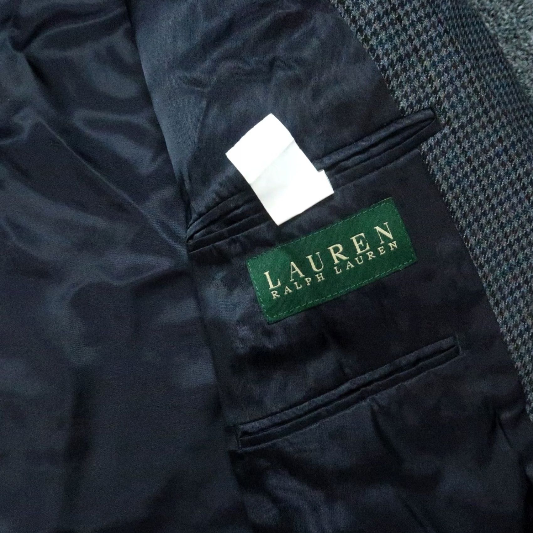 Ralph Lauren VINTAGE Lauren Ralph Lauren Blazer Mens 44L Gray Blue Houndstooth Wool LRL Sport Coat Size 44R - 4 Thumbnail