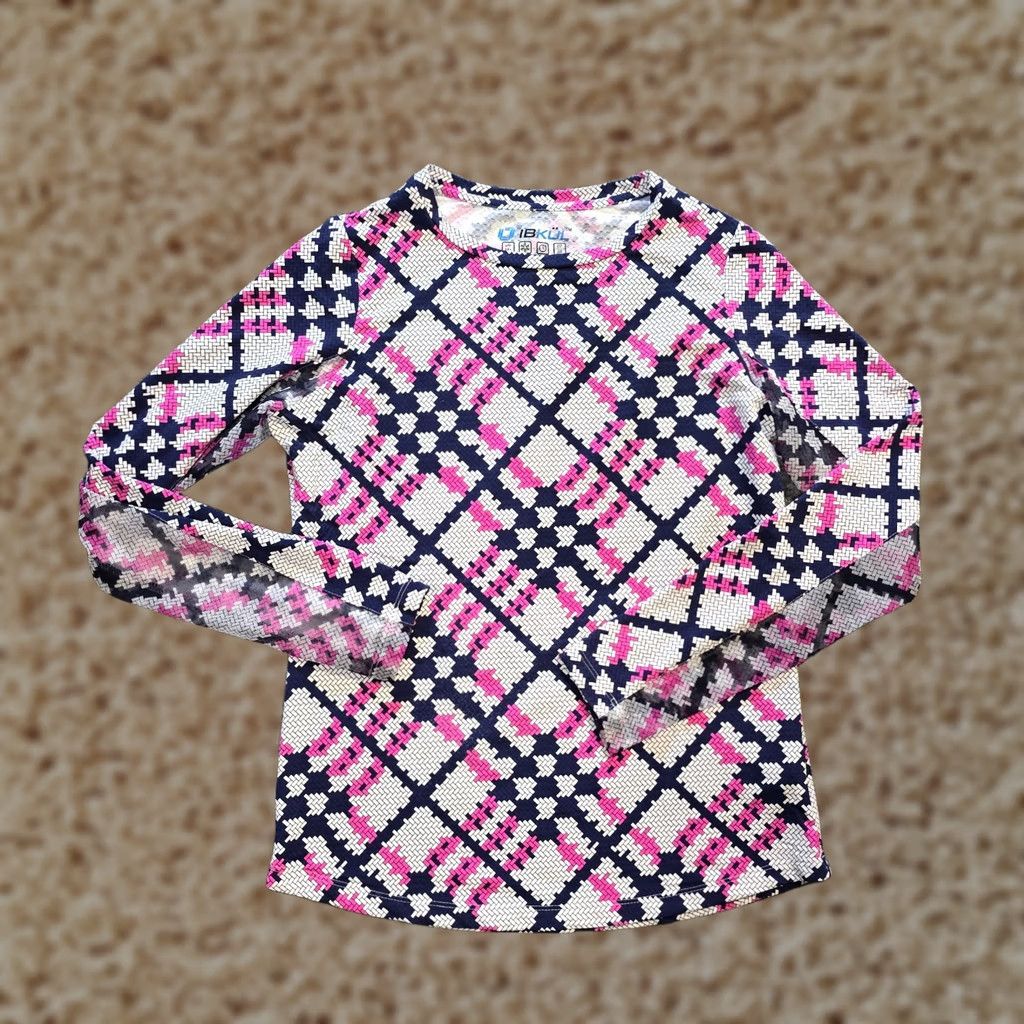 Vintage Ibkul Top Womens XS Pink Plaid Performance Stretch Long Sleeve Athletic Shirt Size XS / US 0-2 / IT 36-38 - 1 Thumbnail