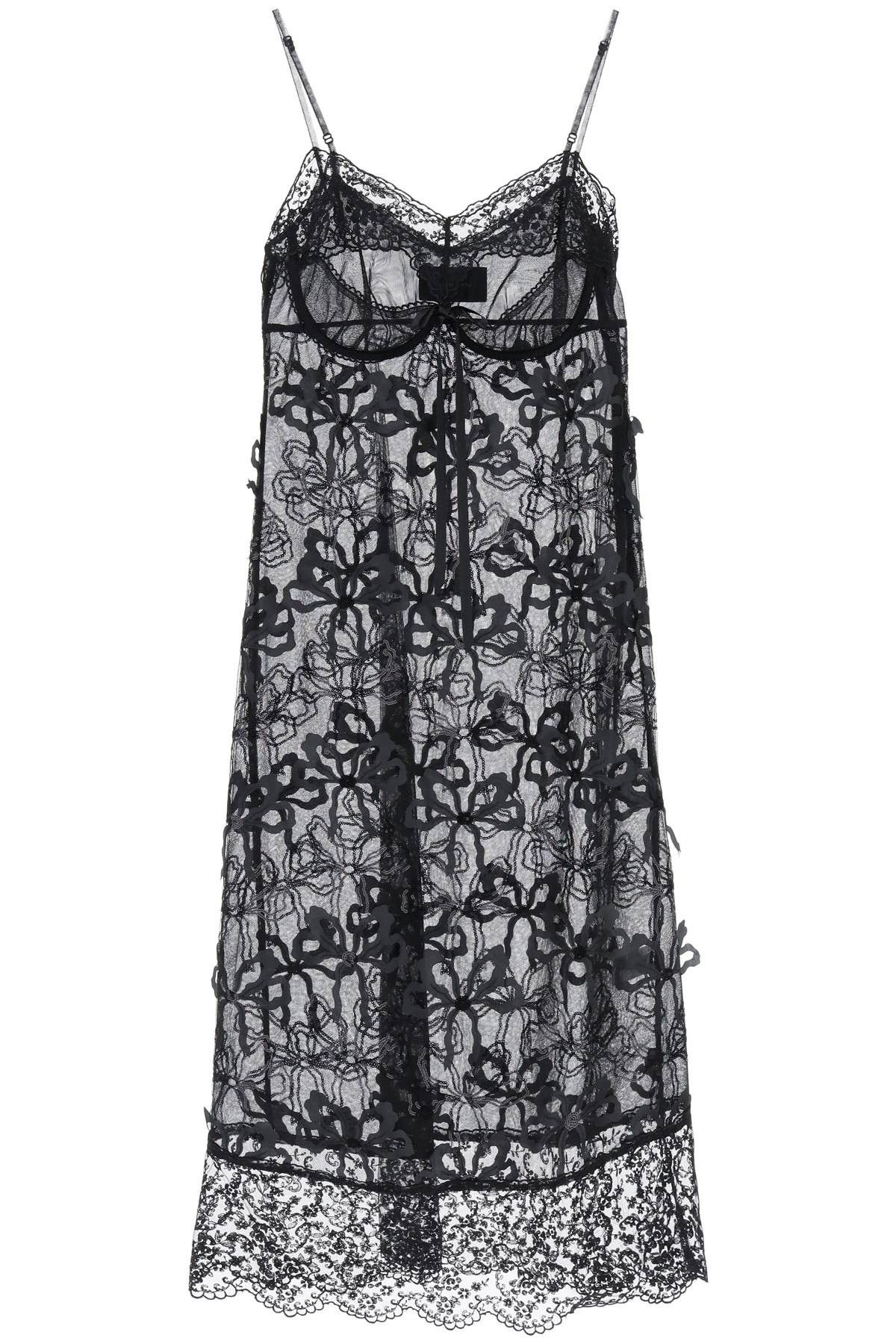 image of Simone Rocha Embroidered Tulle Slip Dress in Nero, Women's (Size XS)