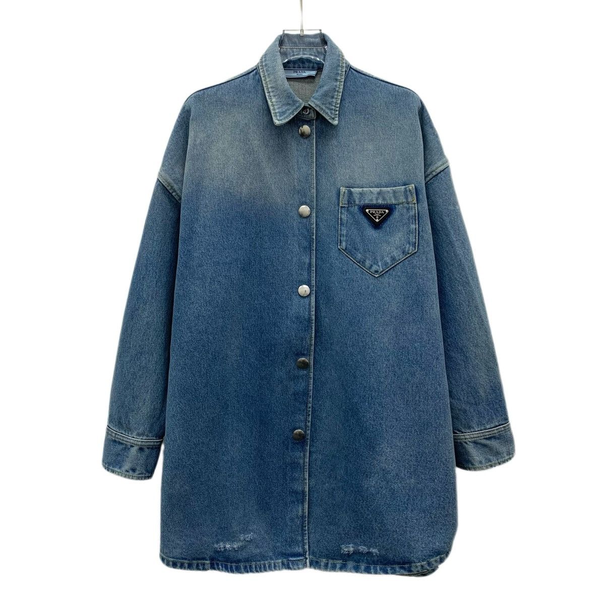 Prada Prada Blue Gradient Logo Triangle Long Sleeve Shirt K26WX Size US M / EU 48-50 / 2 - 1 Thumbnail