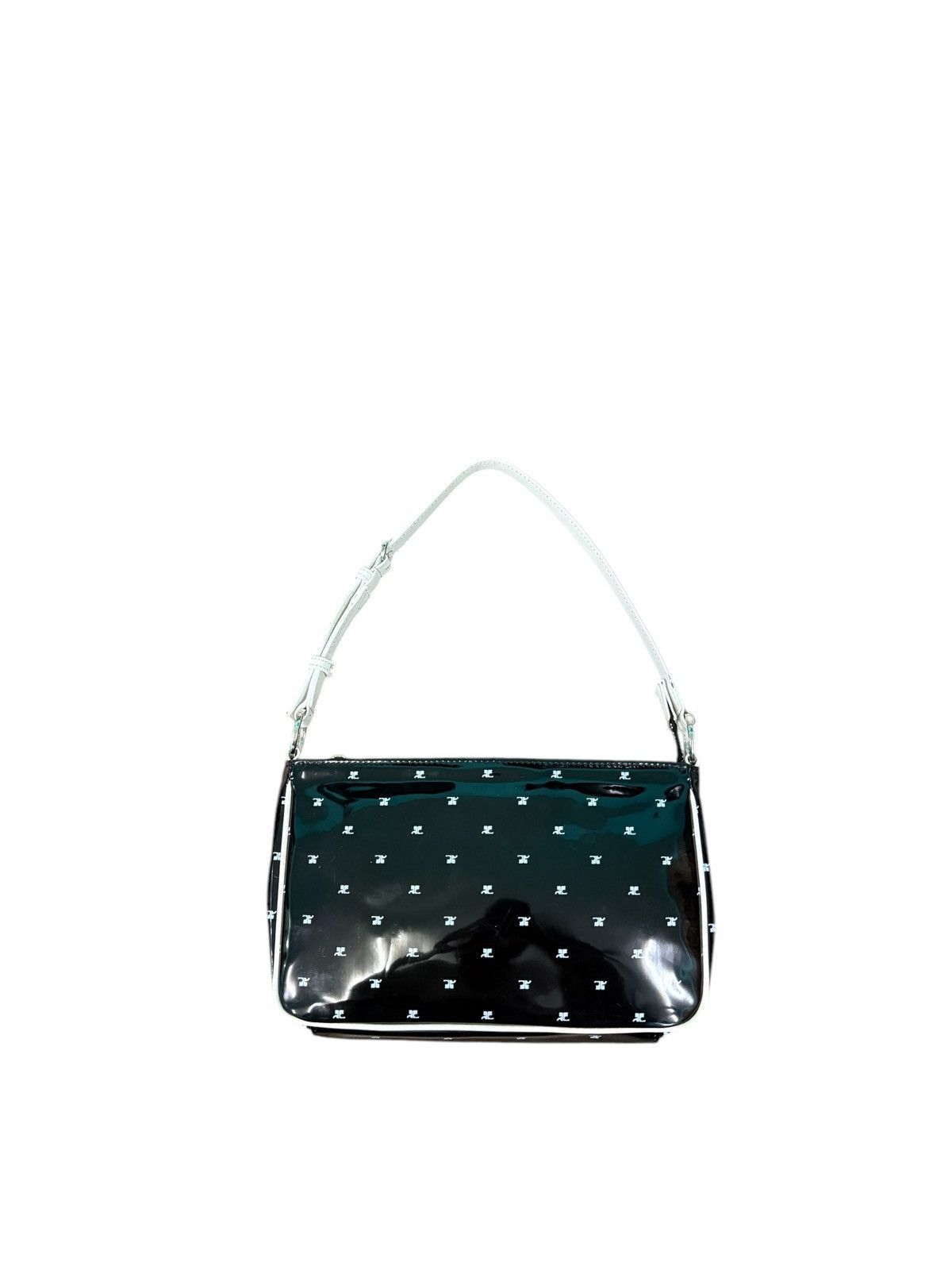 Courreges White Logo Printed Mini Shoulder Bag in Black, Women's